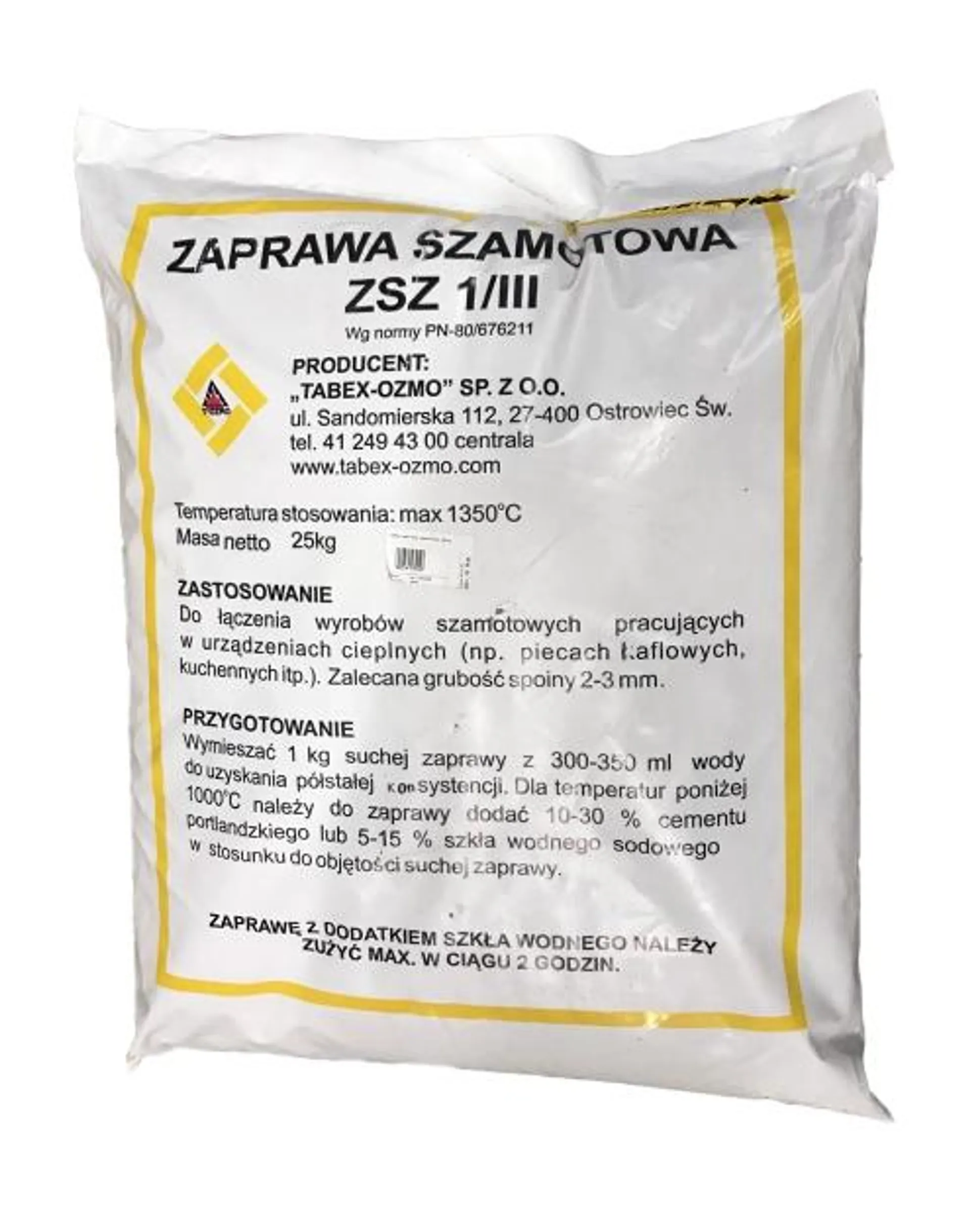 Zaprawa szamotowa ZSZ 1/III 25 kg TABEX-OZMO