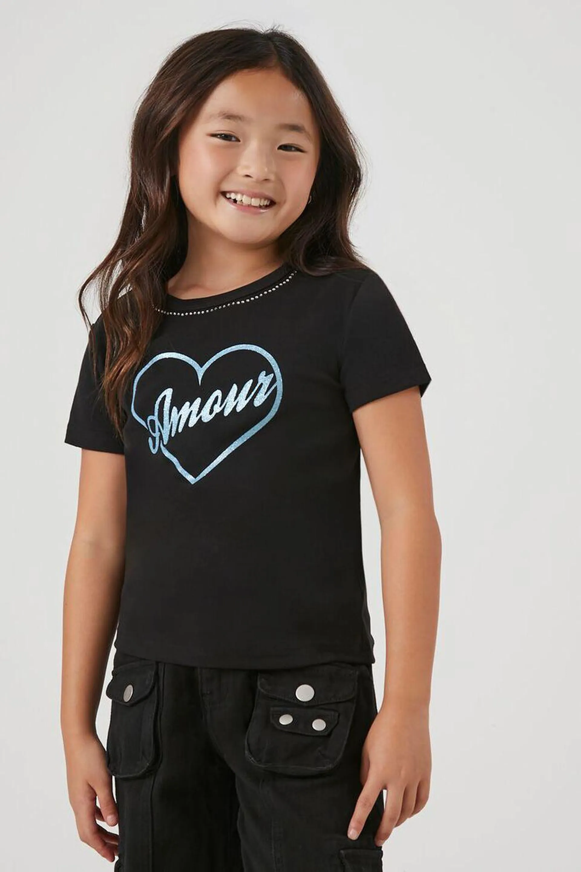 Girls Ribbed Rhinestone Amour Tee (Kids)