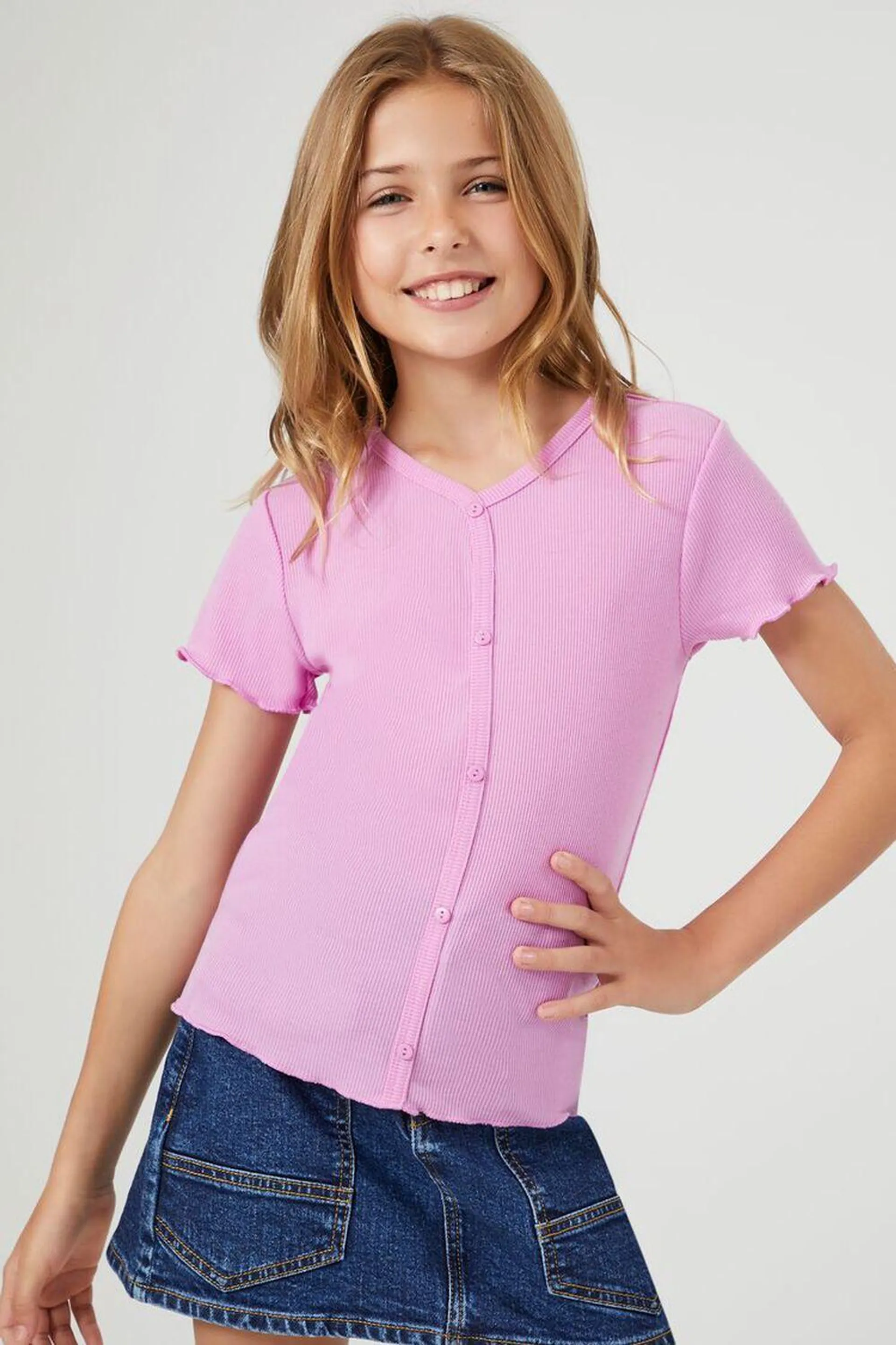 Girls Lettuce-Edge Henley Top (Kids)