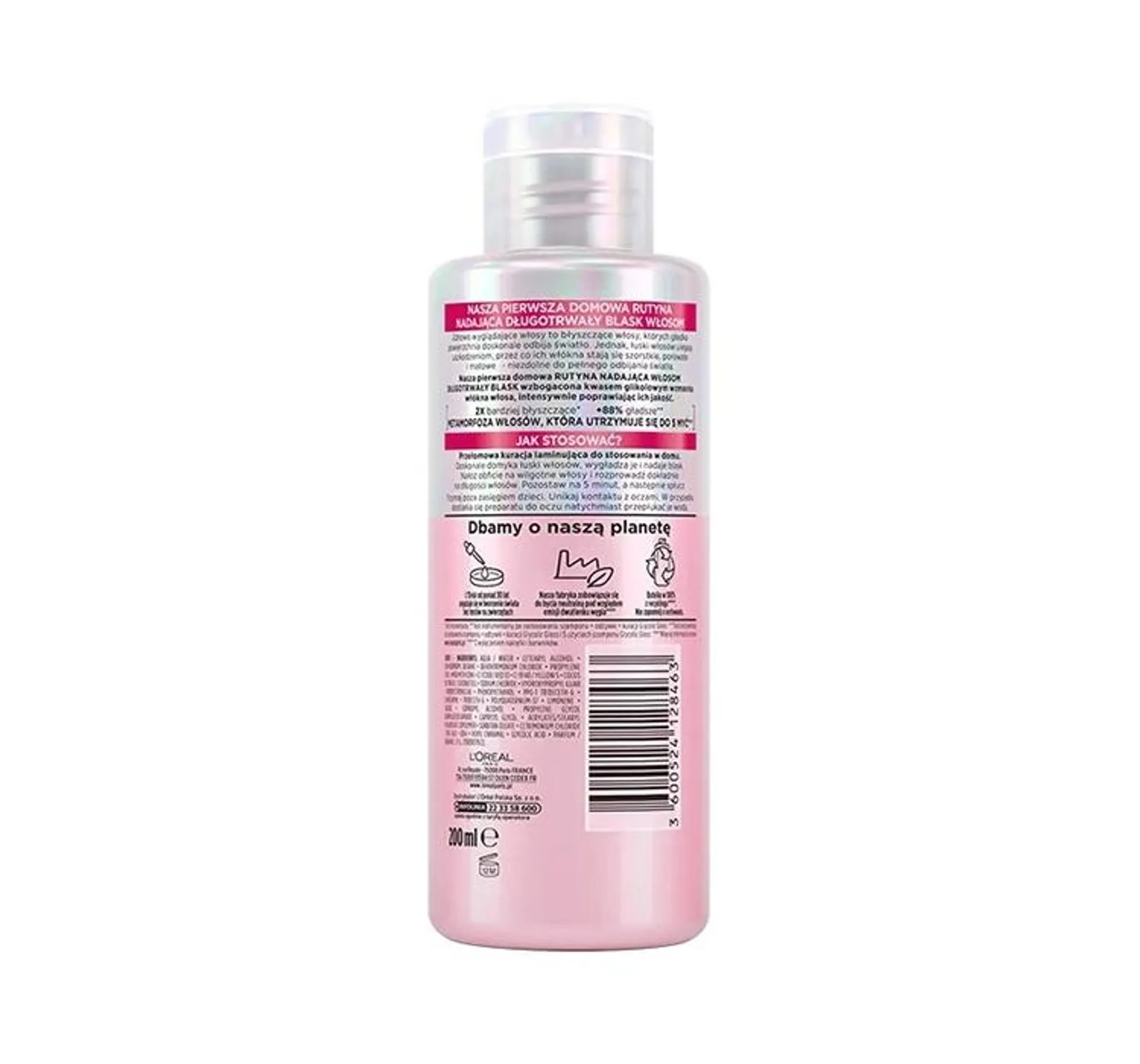 LOREAL ELSEVE GLYCOLIC GLOSS 5-MINUTOWA KURACJA LAMINUJĄCA DO WŁOSÓW MATOWYCH I SZORSTKICH 200ML