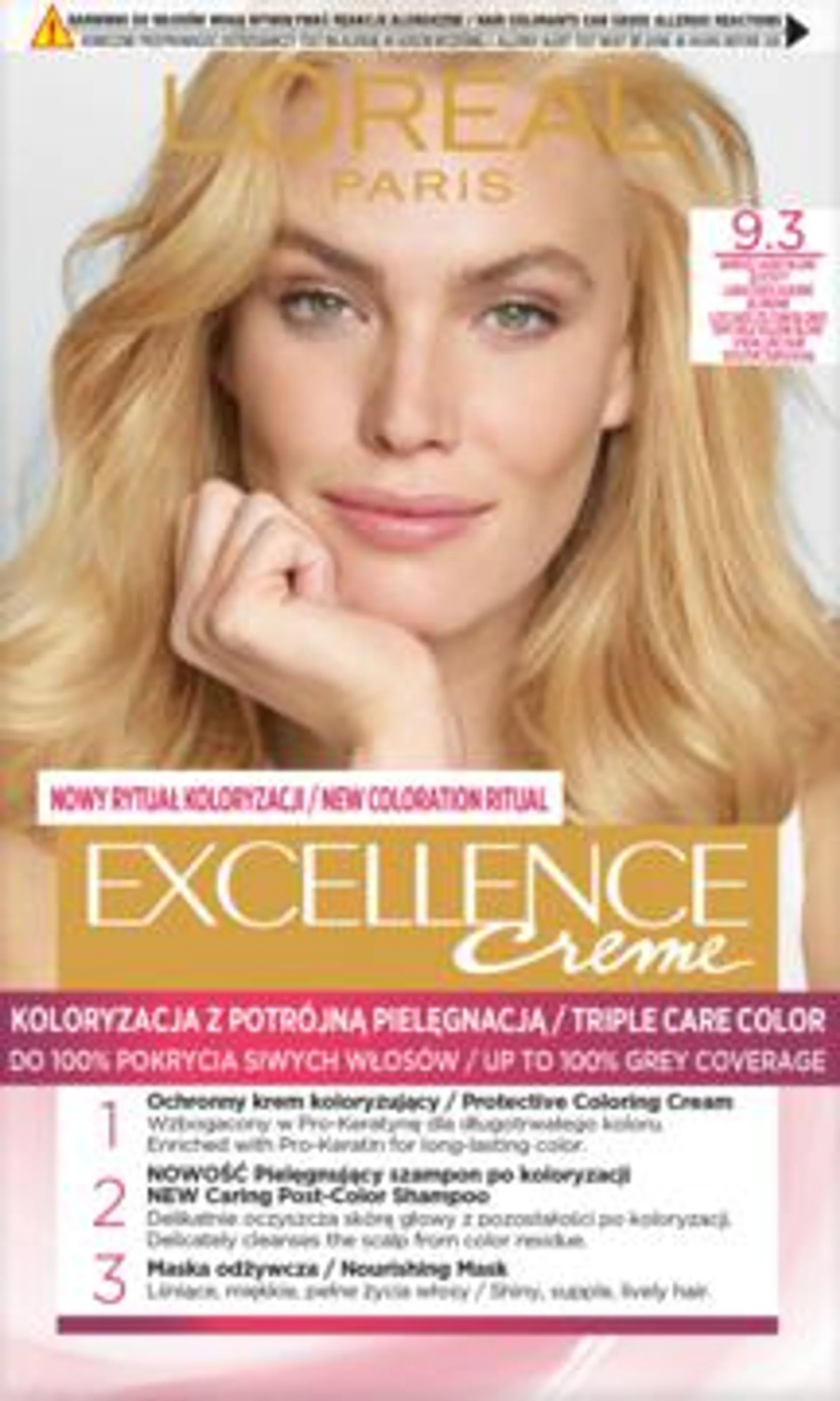 L'ORÉAL PARIS Creme Excellence krem koloryzujący, ochronny, nr 9.3 Bardzo Jasny Blond Złocisty 1 szt., nr kat. 22537