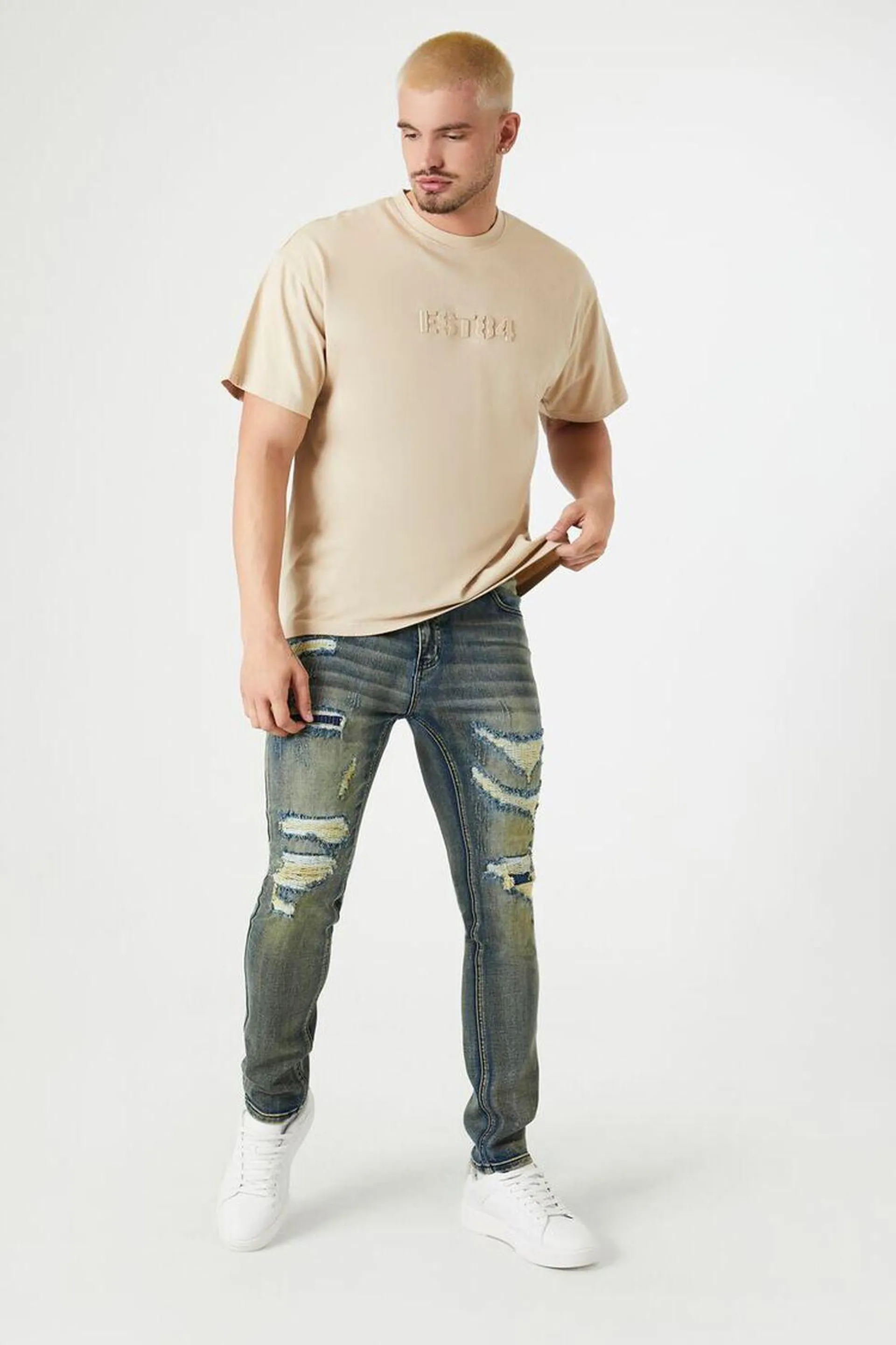 Distressed Stone Wash Skinny Jeans