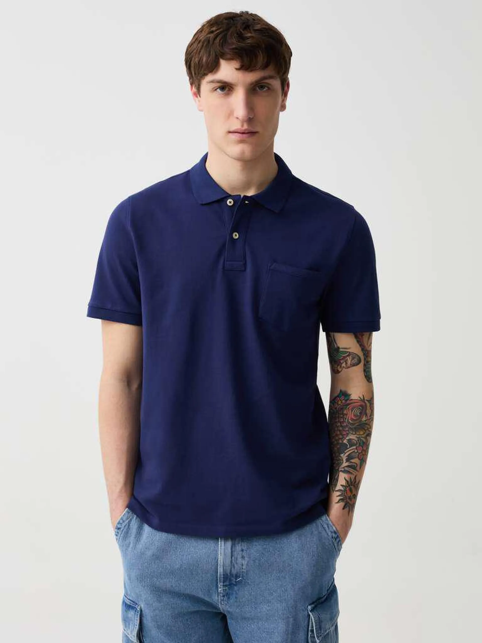 Piquet polo shirt with pocket Bleu marine