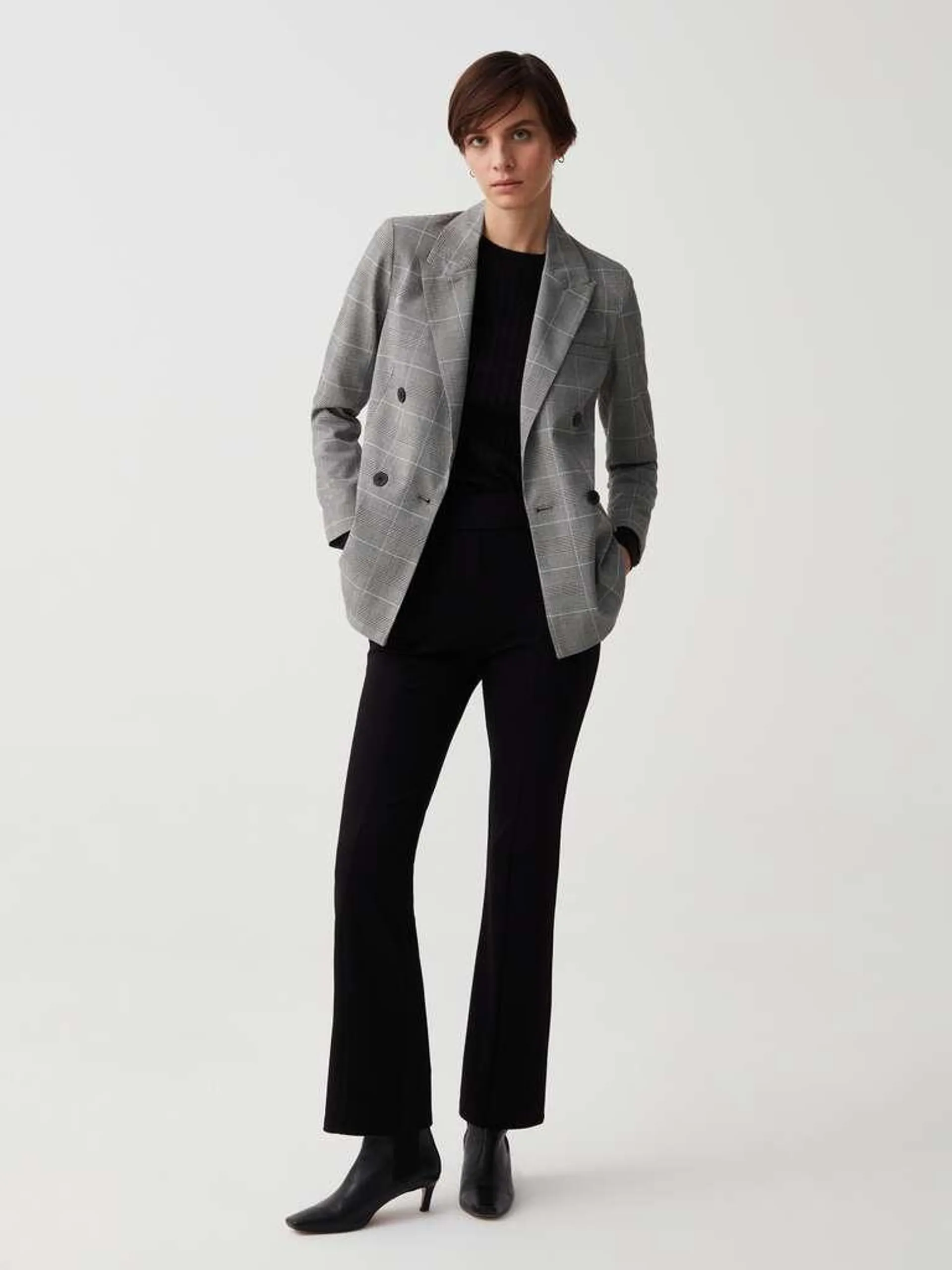 White/Black Double-breasted blazer in Prince of Wales check