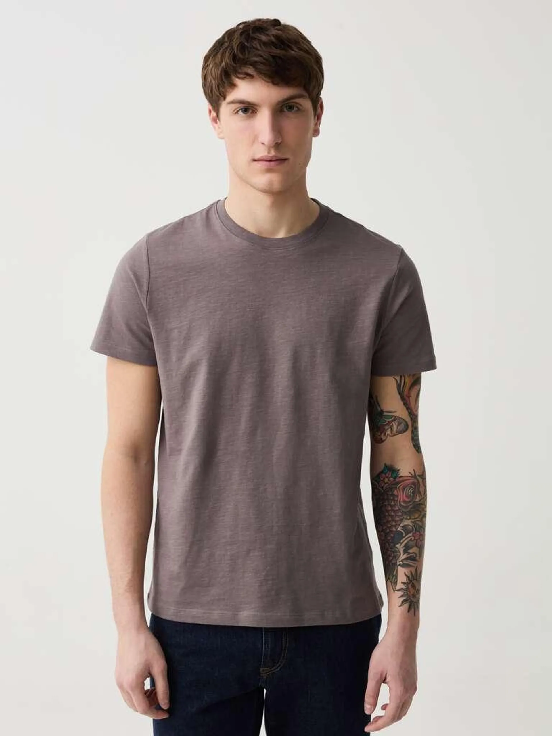 Slate Grey Round-neck T-shirt in jersey slub