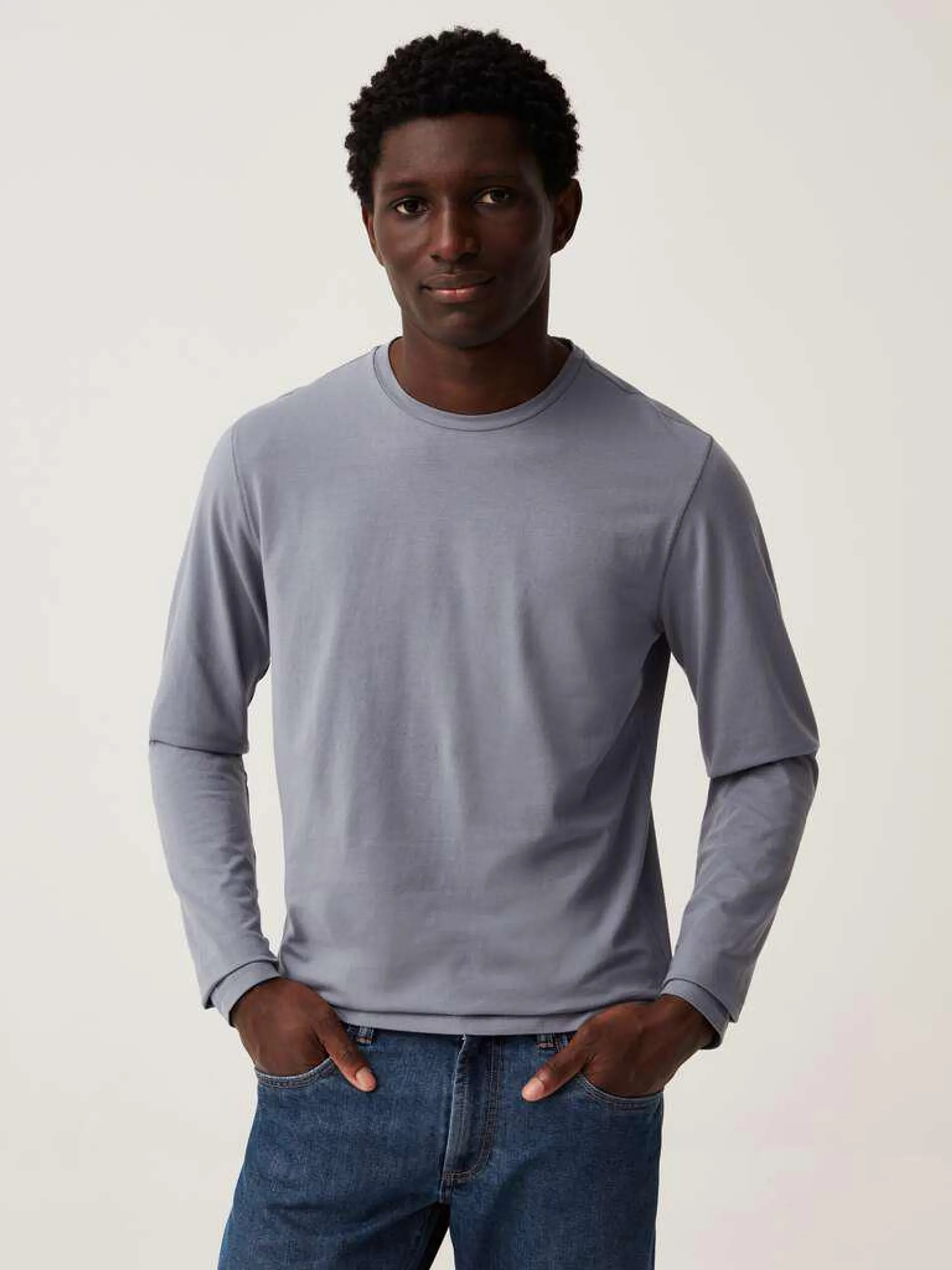 Long-sleeved T-shirt in stretch jersey Gris pierre