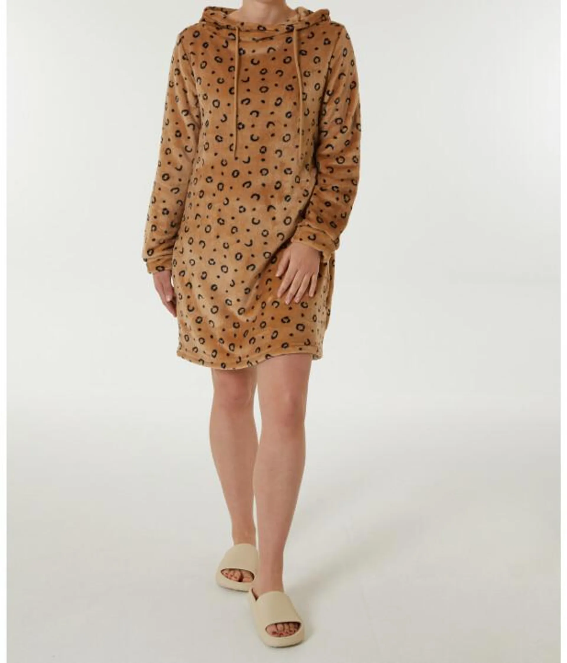 Fleece-Kleid mit Leoprint