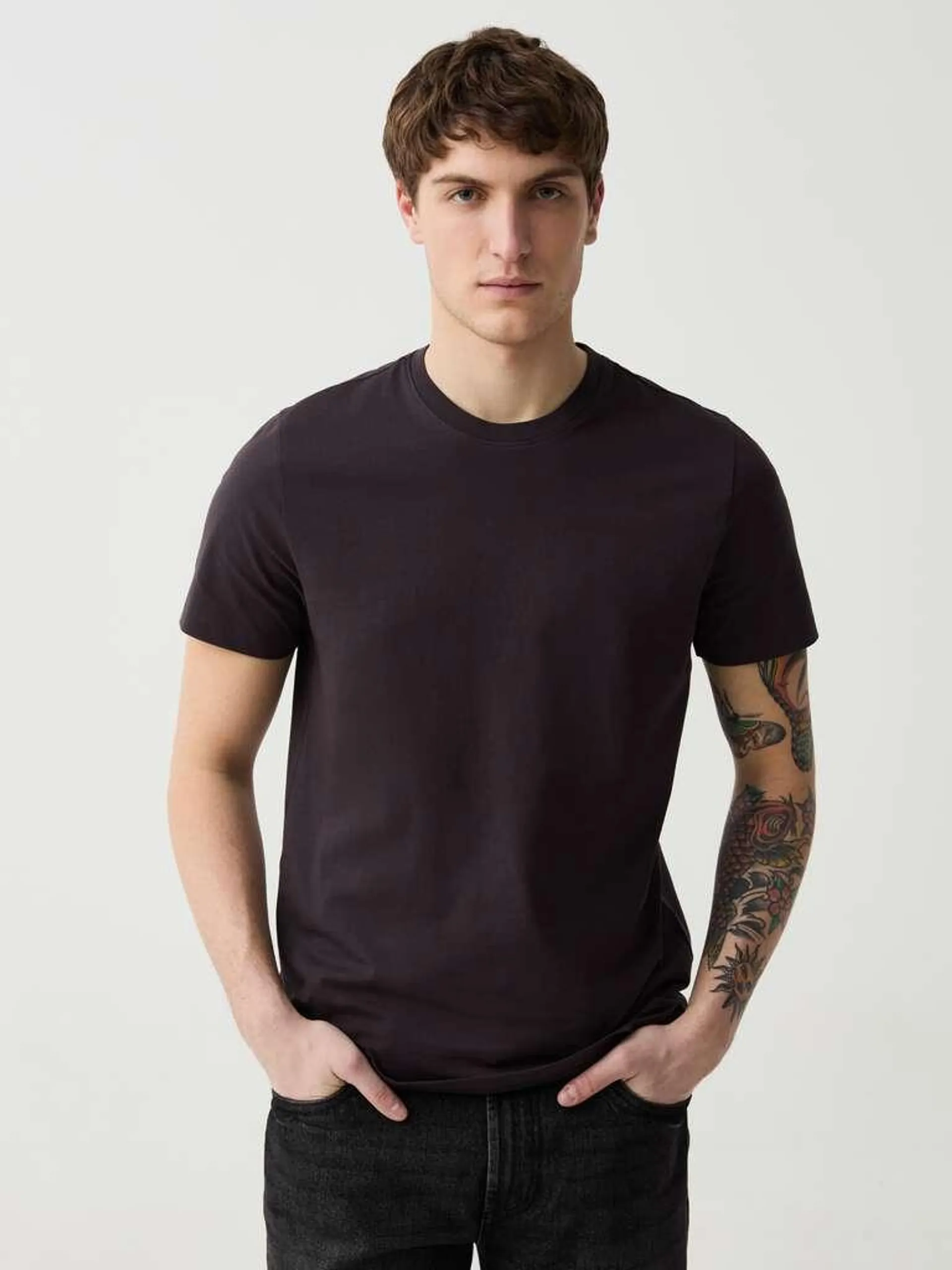 Dark Brown Organic cotton T-shirt with round neck