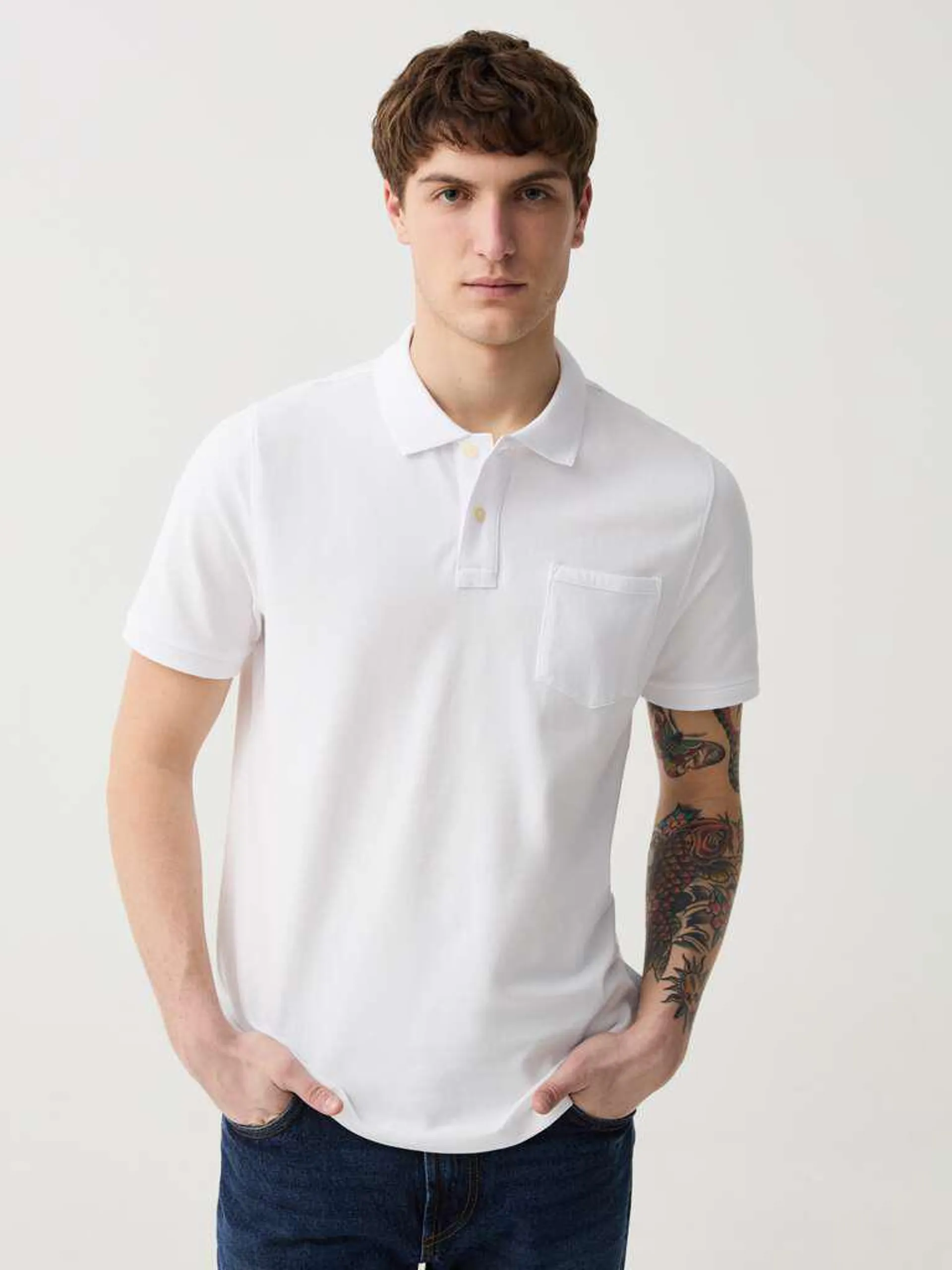 Piquet polo shirt with pocket Blanc optique