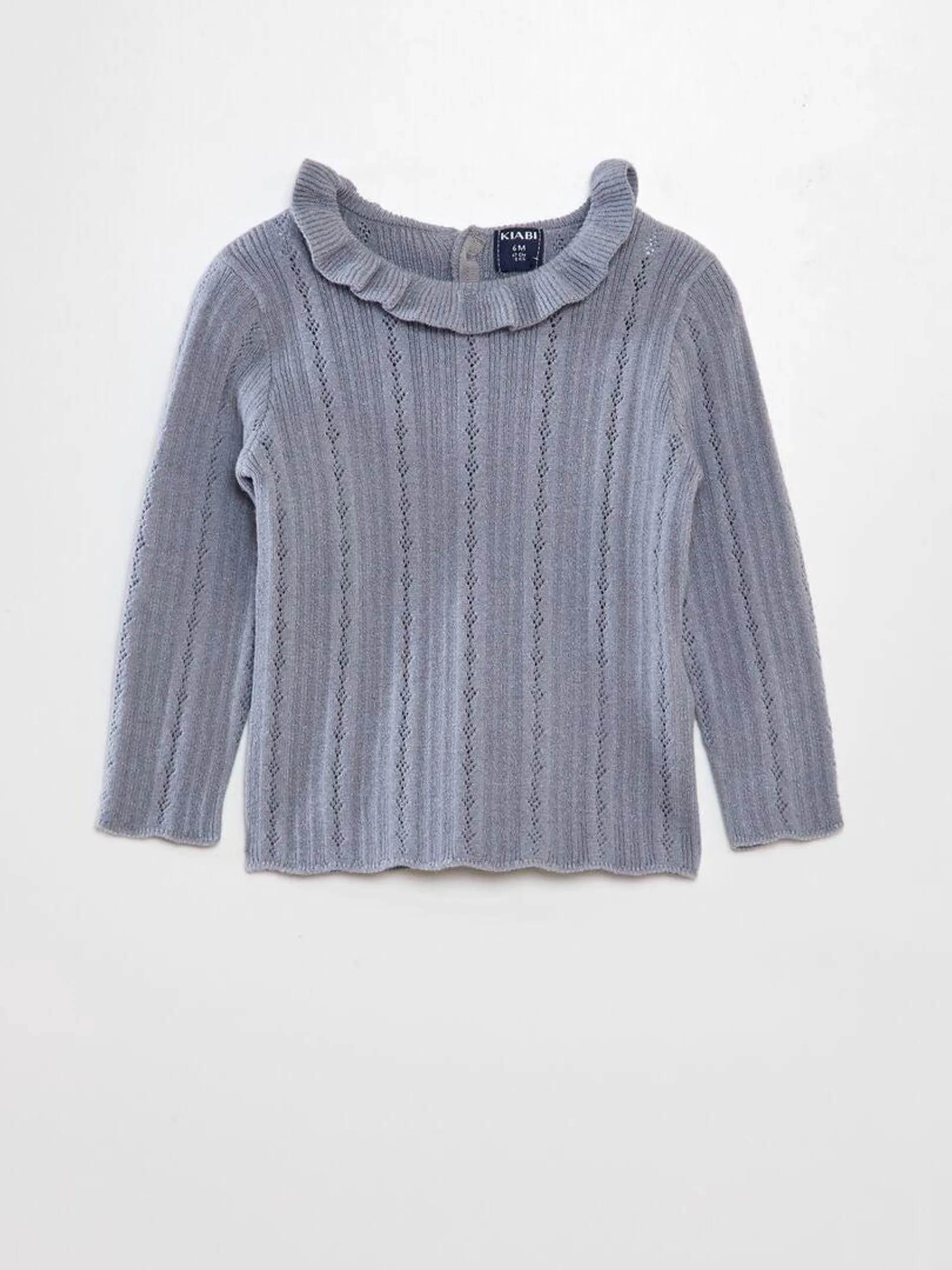 Pull en maille ajourée avec collerette - Gris