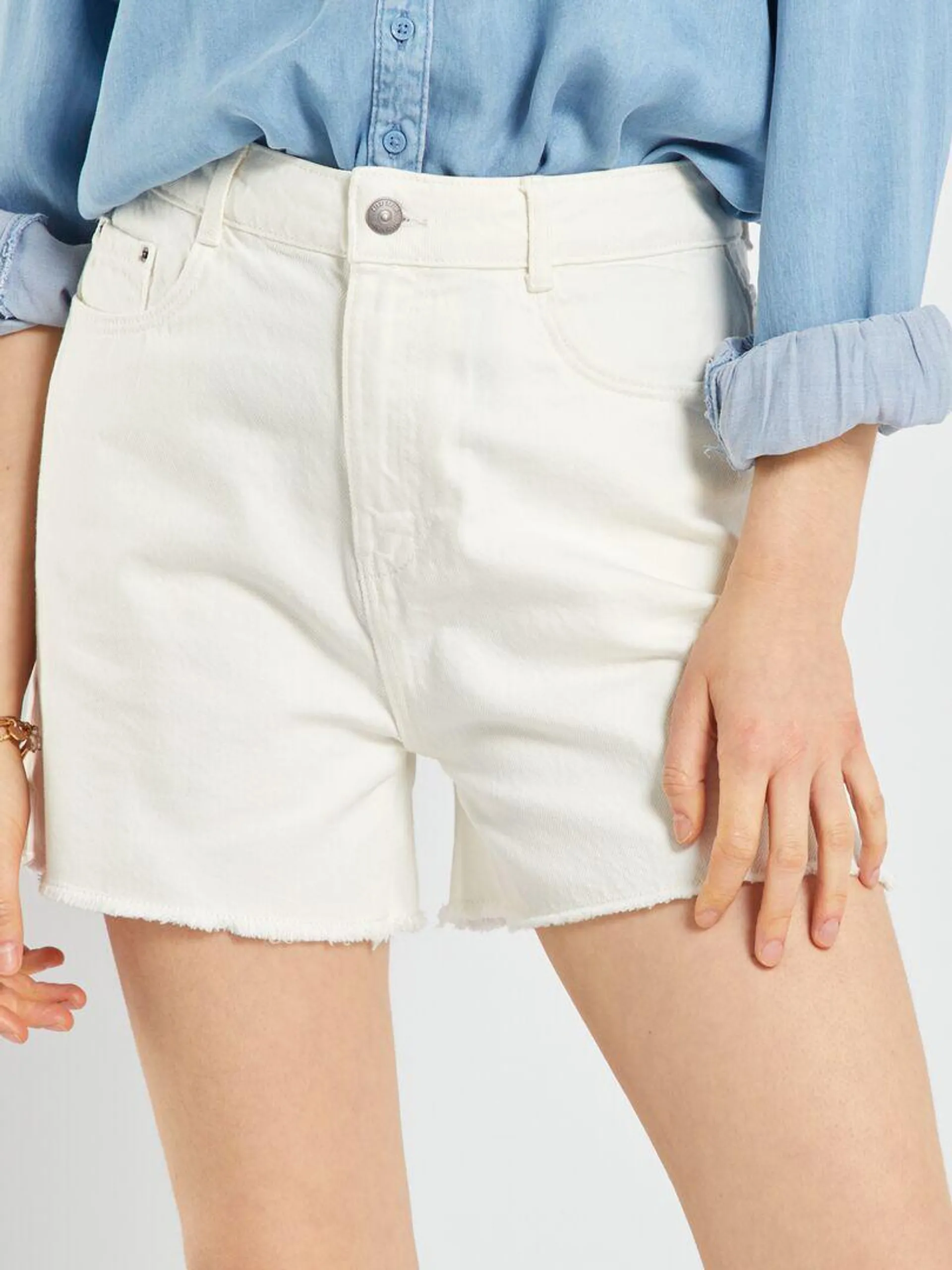 Short en jean taille haute - Blanc