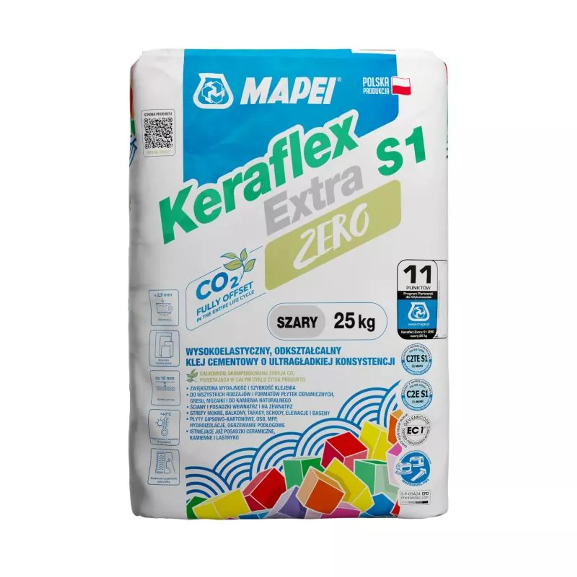 Klej do płytek Mapei Keraflex Extra S1 Zero 25 kg szary