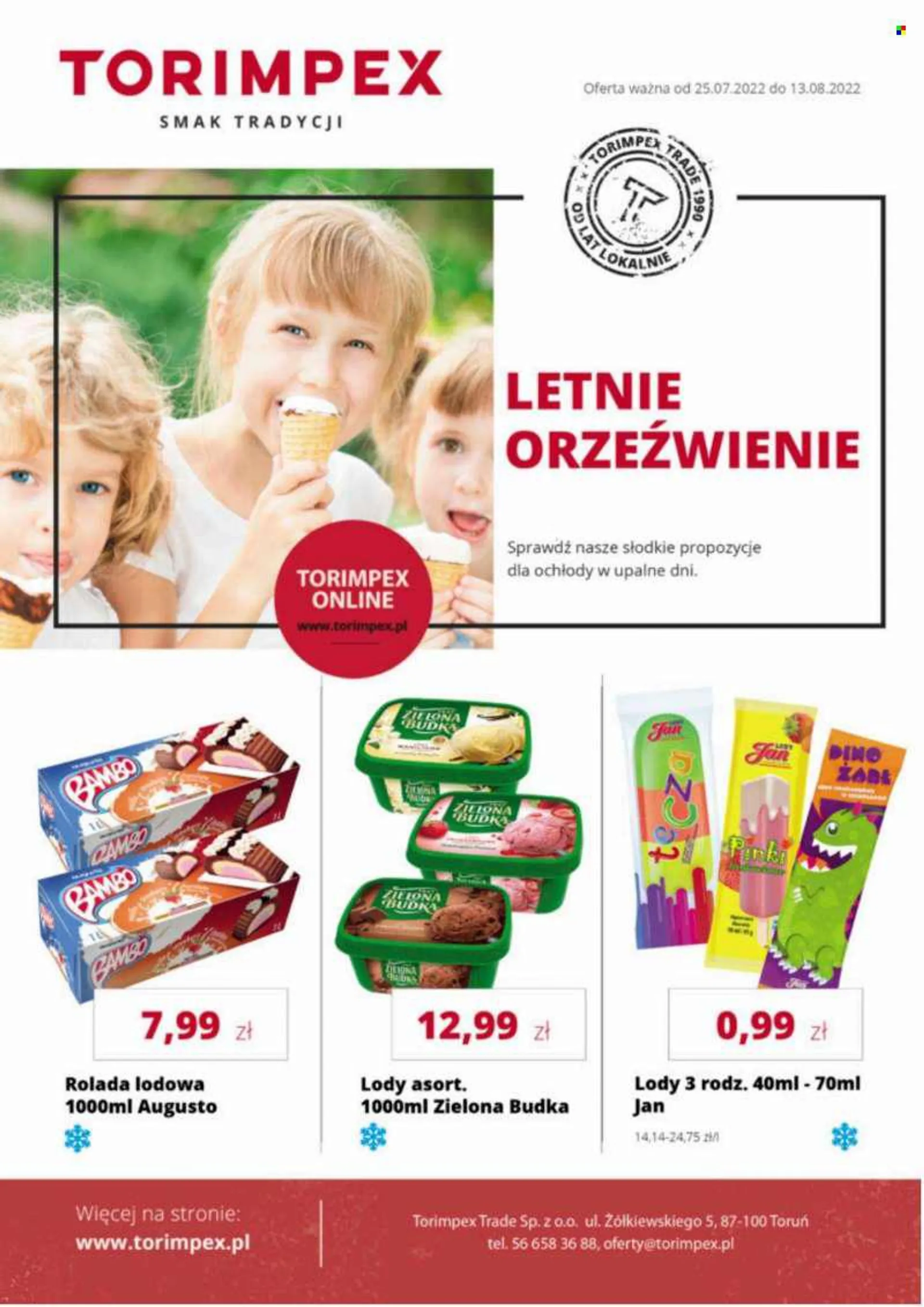 Gazetka Torimpex - 25.07.2022 - 13.08.2022 - Produkty w akcji - Zielona Budka, lody. Strona 1.