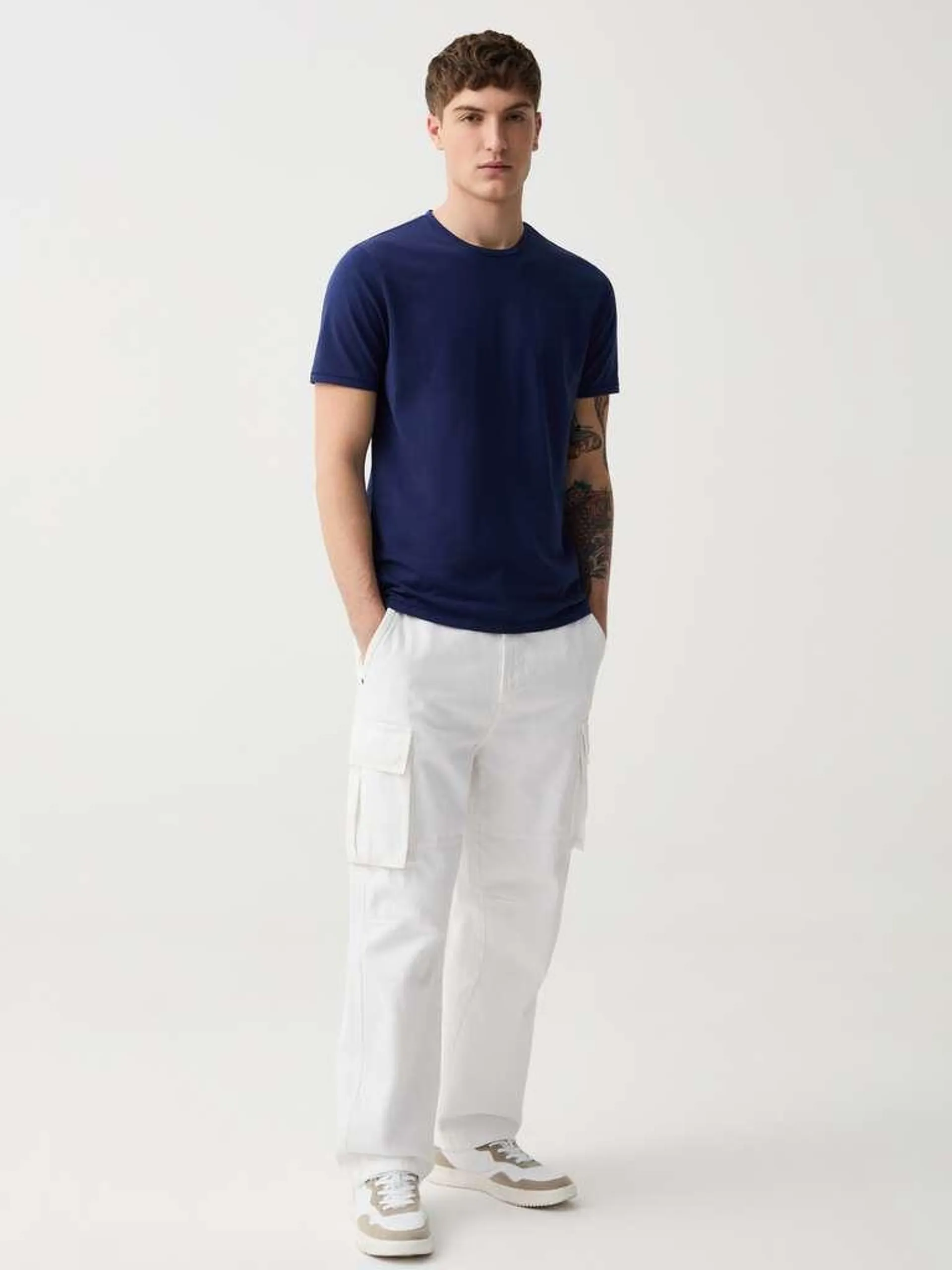 Navy Blue Slim-fit T-shirt in stretch organic cotton