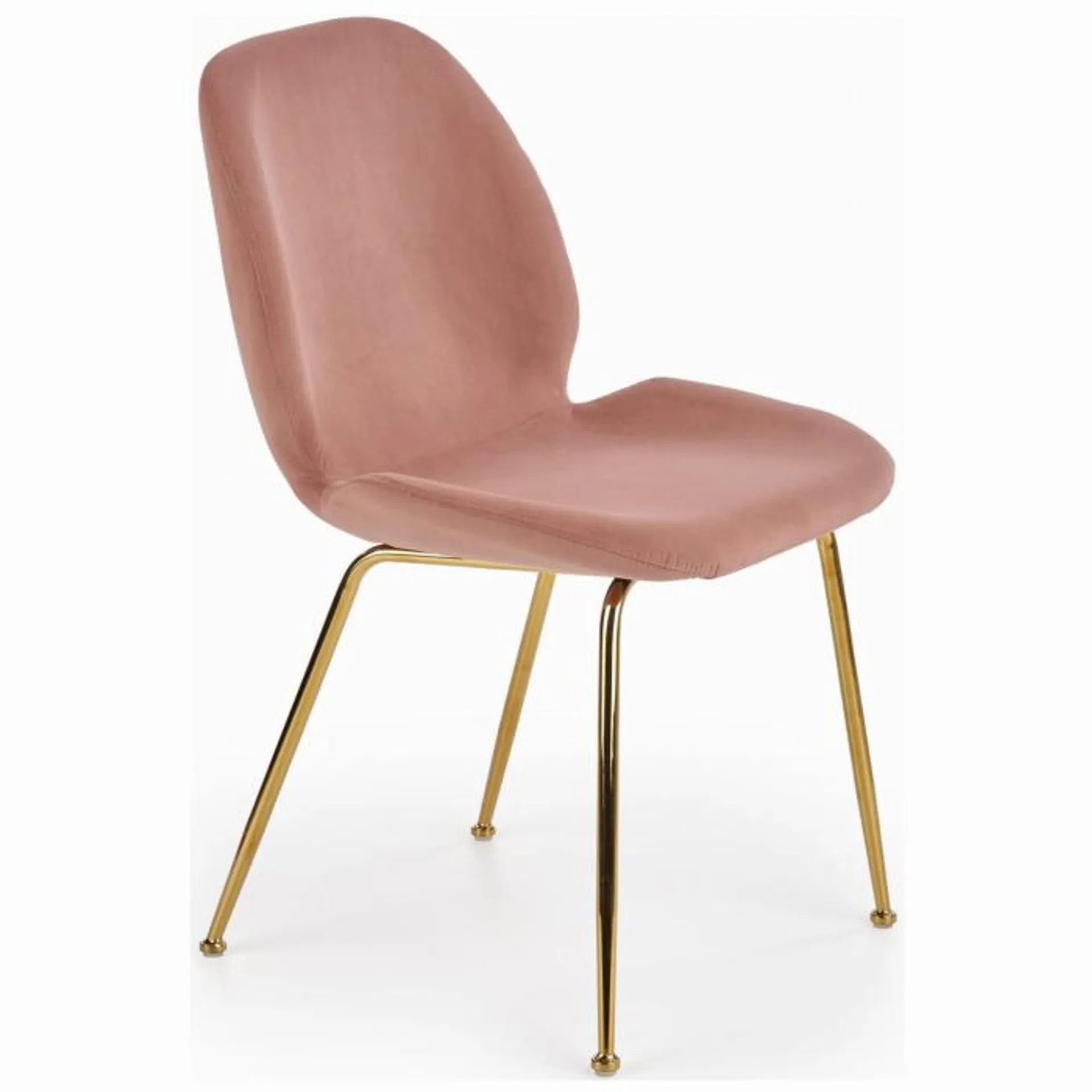 Krzesło różowe tapicerowane nogi metalowe złote K381