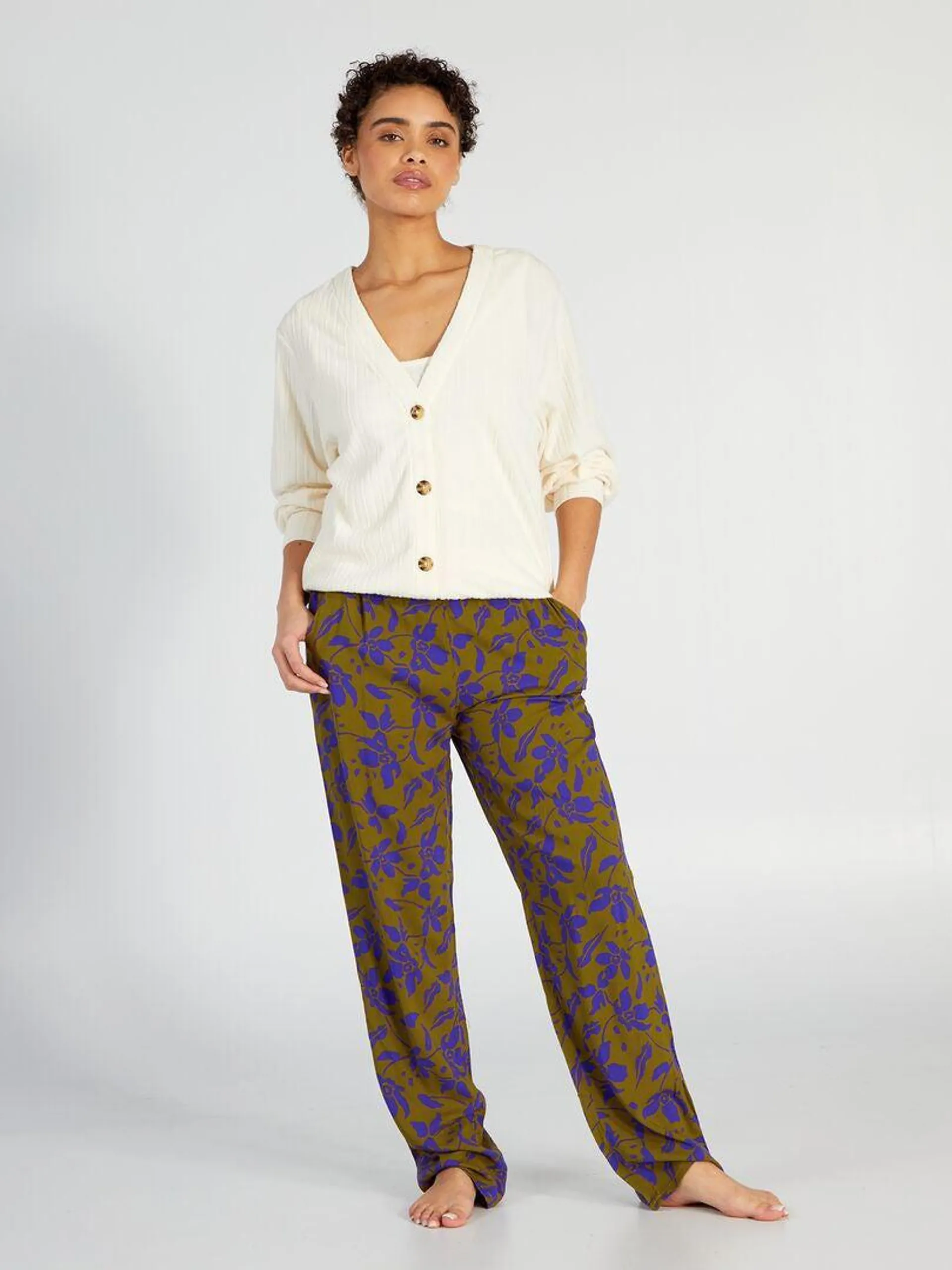 Pantalon de pyjama large imprimé - Kaki/violet