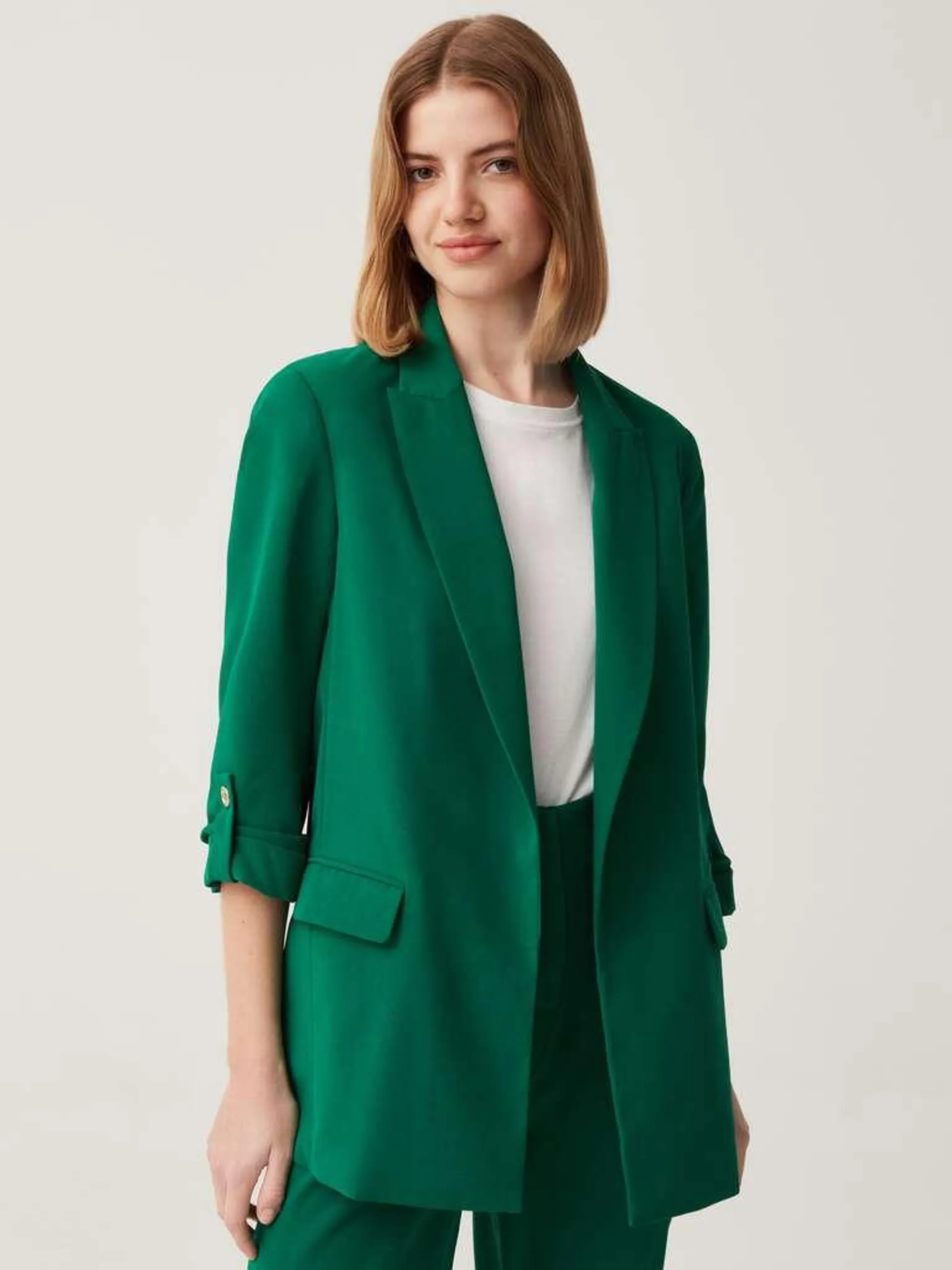 Emerald Green Blazer with three-quarter sleeves
