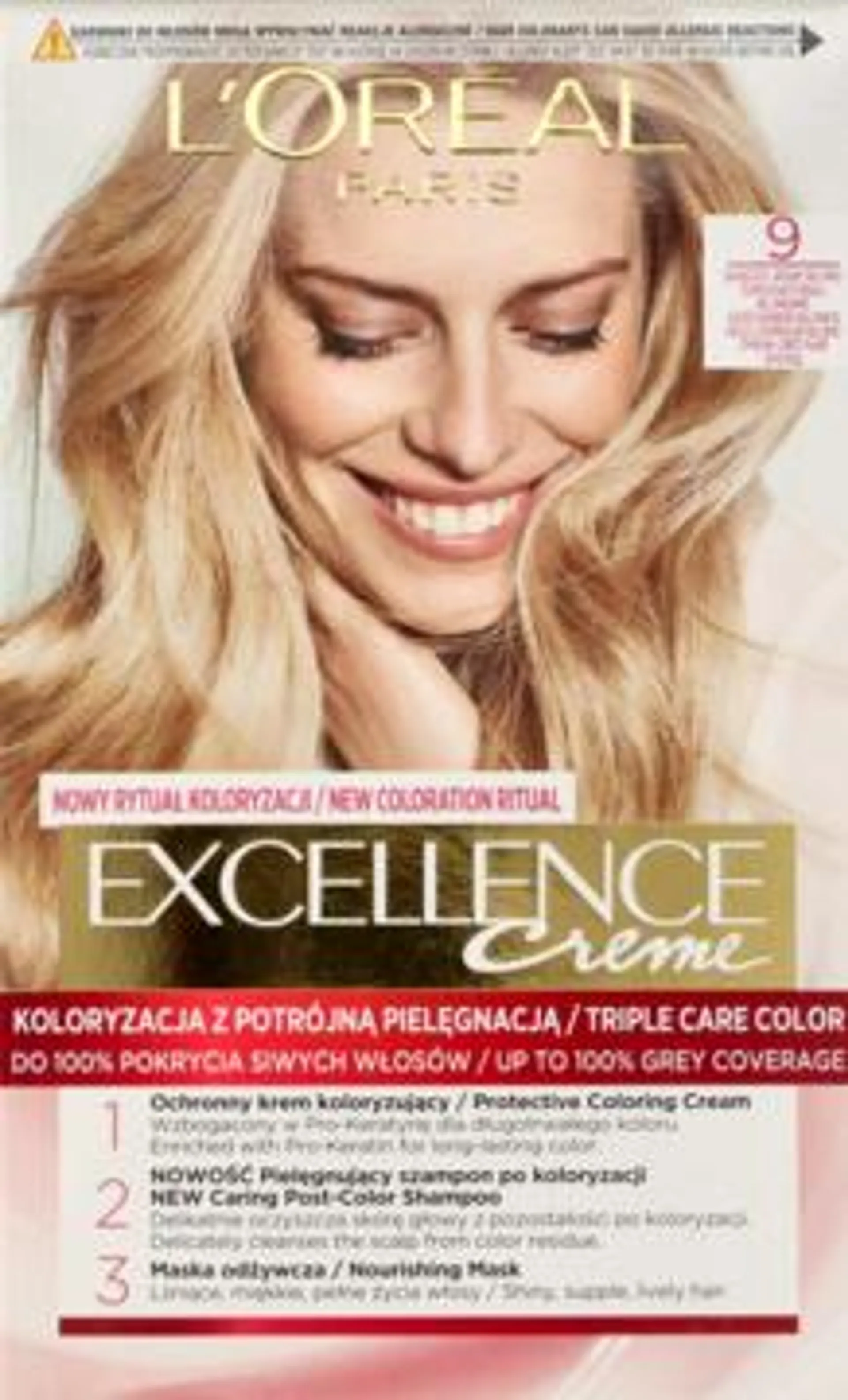 L'ORÉAL PARIS EXCELLENCE krem koloryzujący, ochronny, nr 9 Bardzo Jasny Blond 1 szt., nr kat. 22532