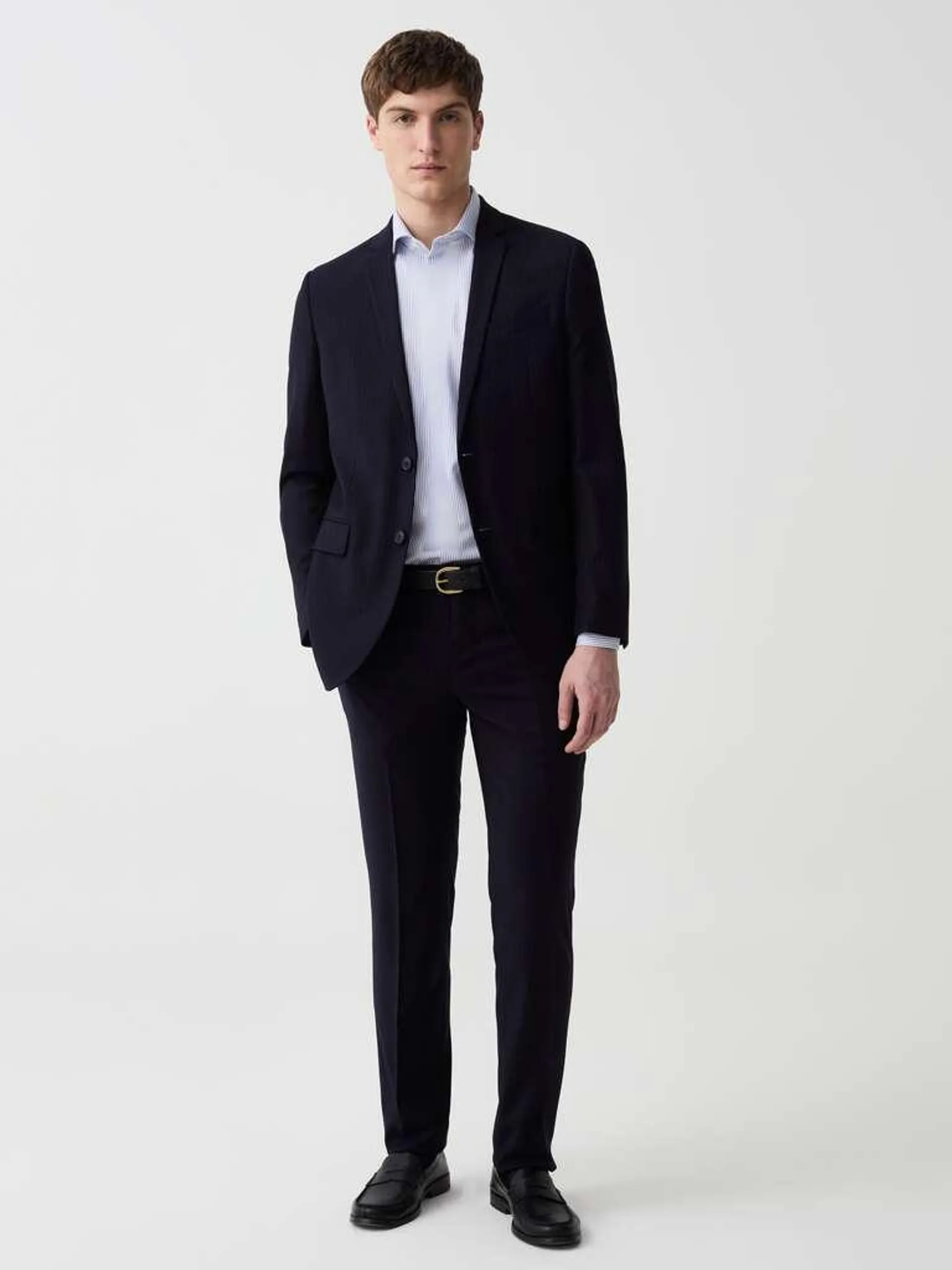 Night Blue Slim-fit single-breasted pinstriped suit