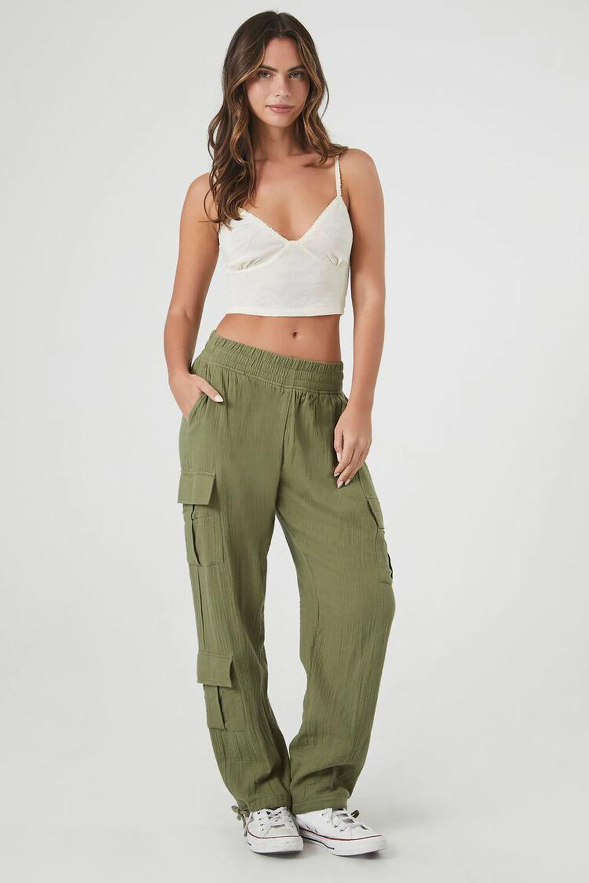 Textured Mid-Rise Cargo Pants