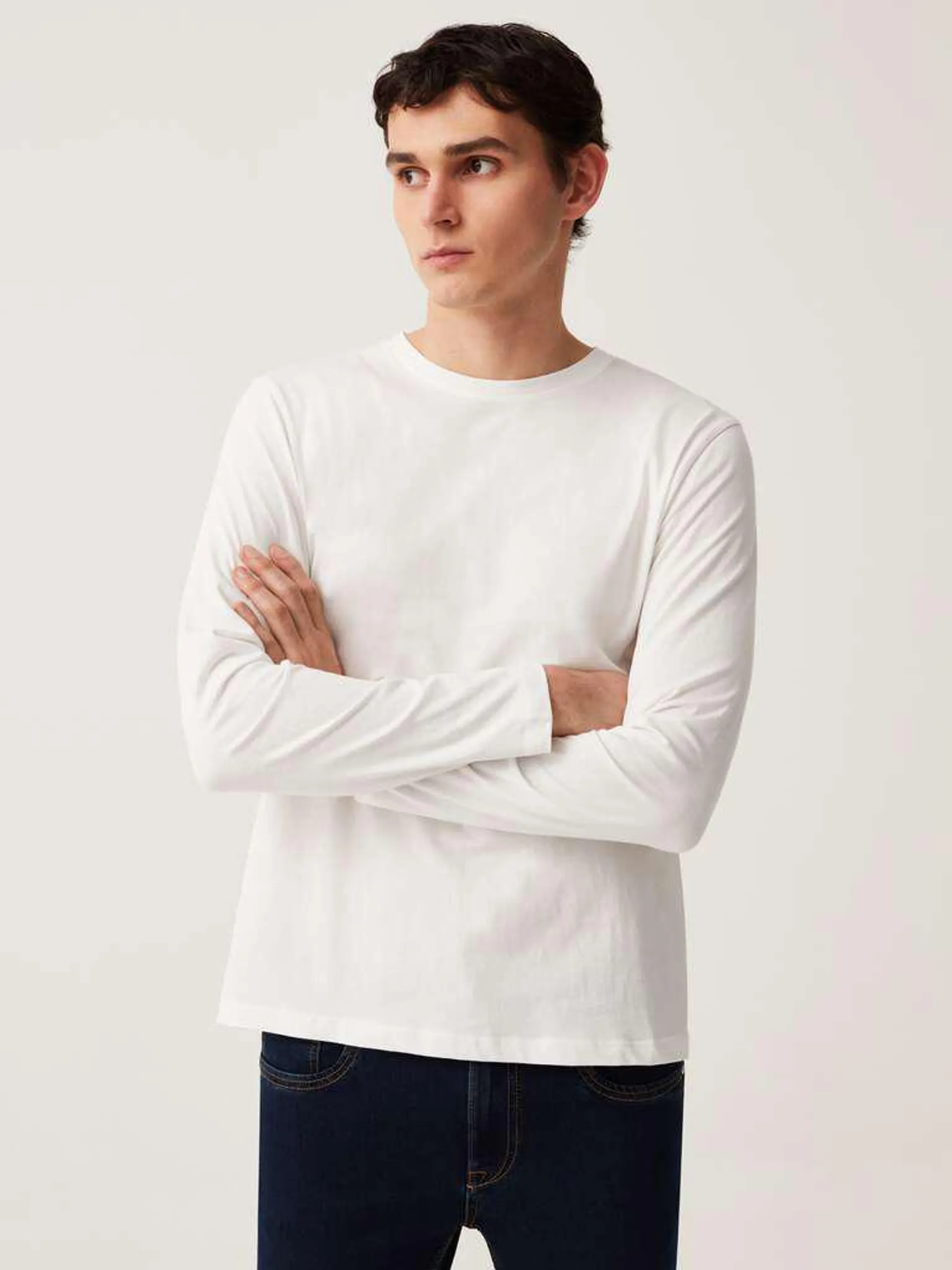 Long-sleeved crew neck T-shirt Blanc