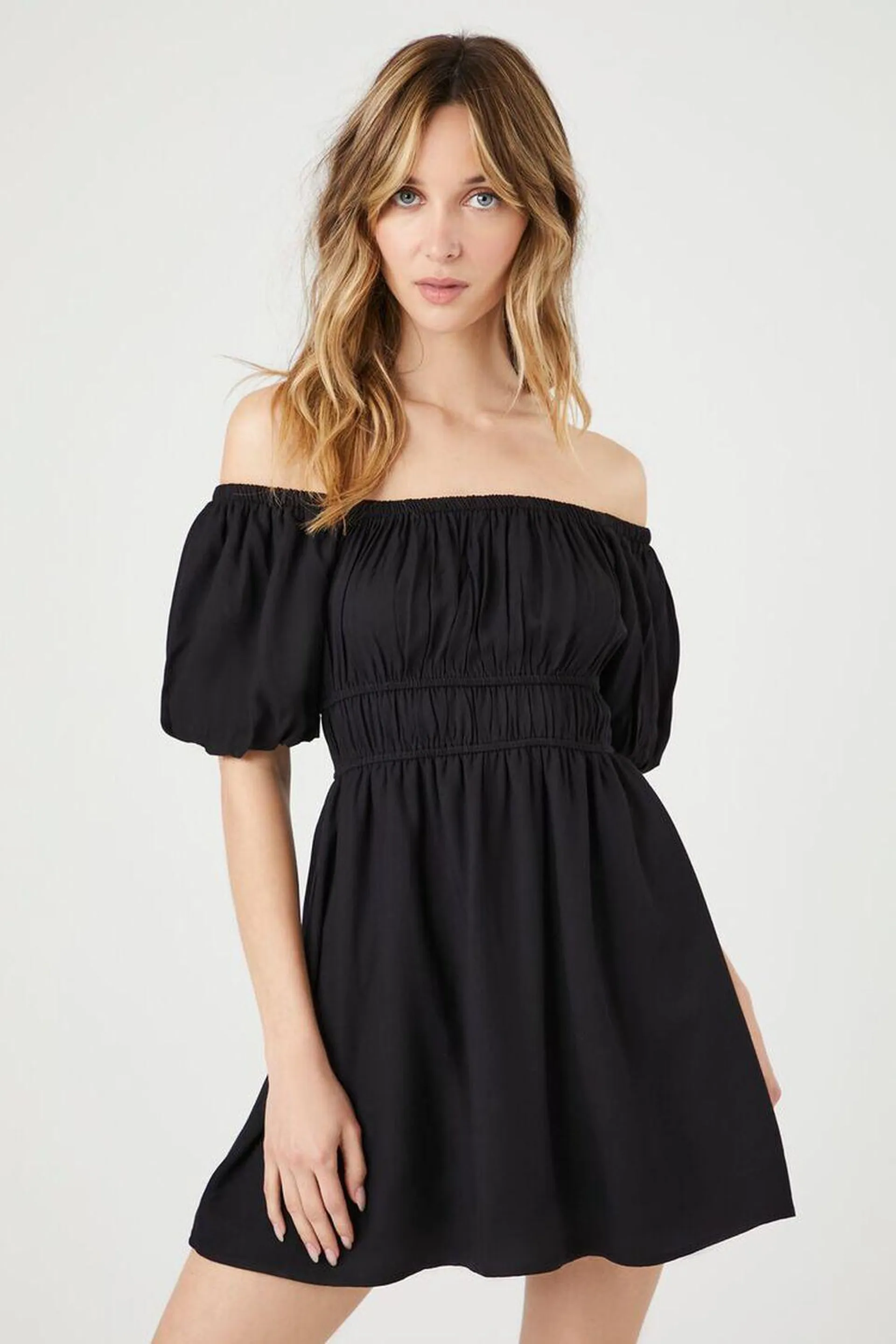 Off-the-Shoulder Peasant Mini Dress