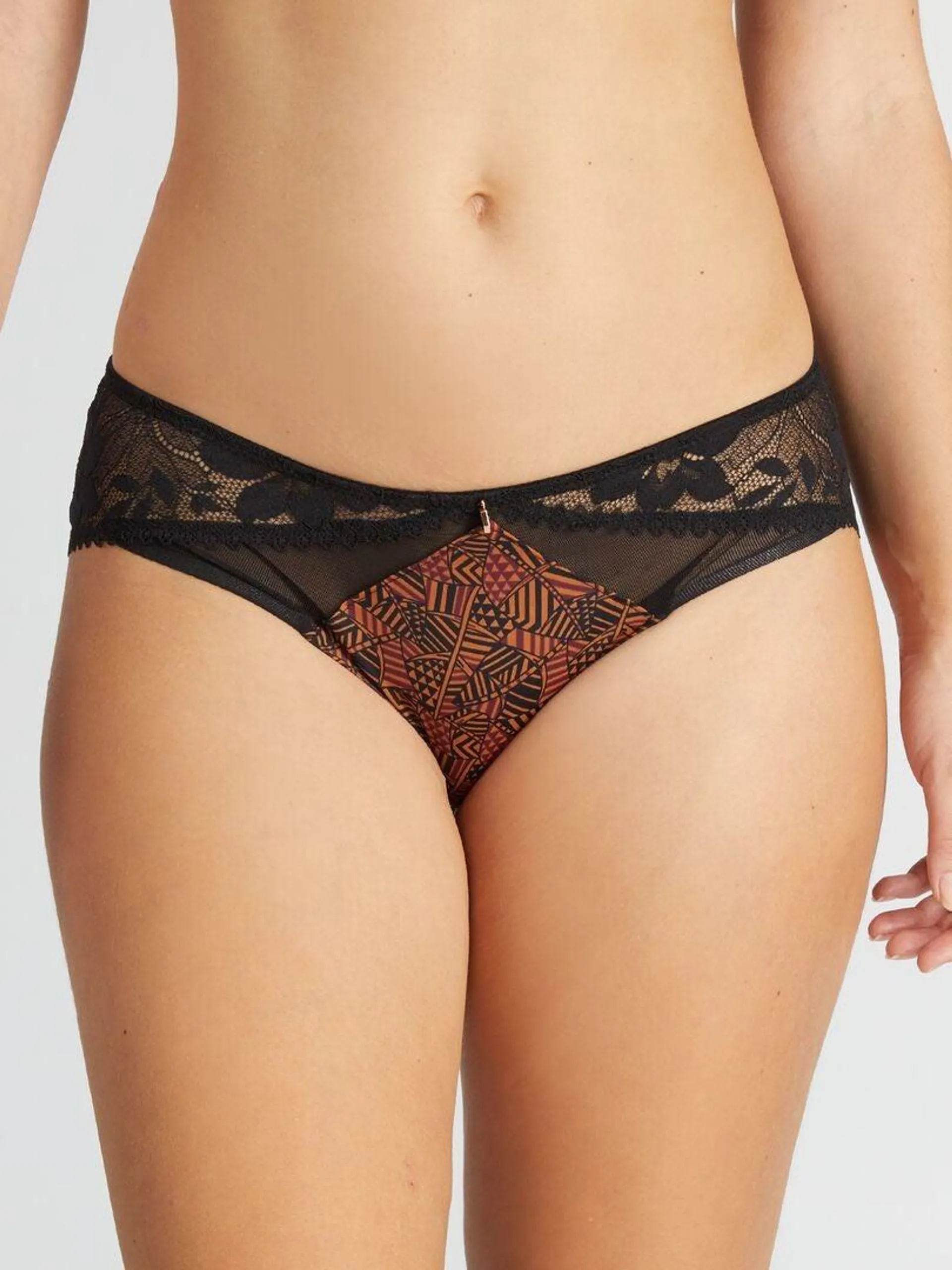 Shorty en microfibre et dentelle 'Envie de lingerie' - Camel/noir