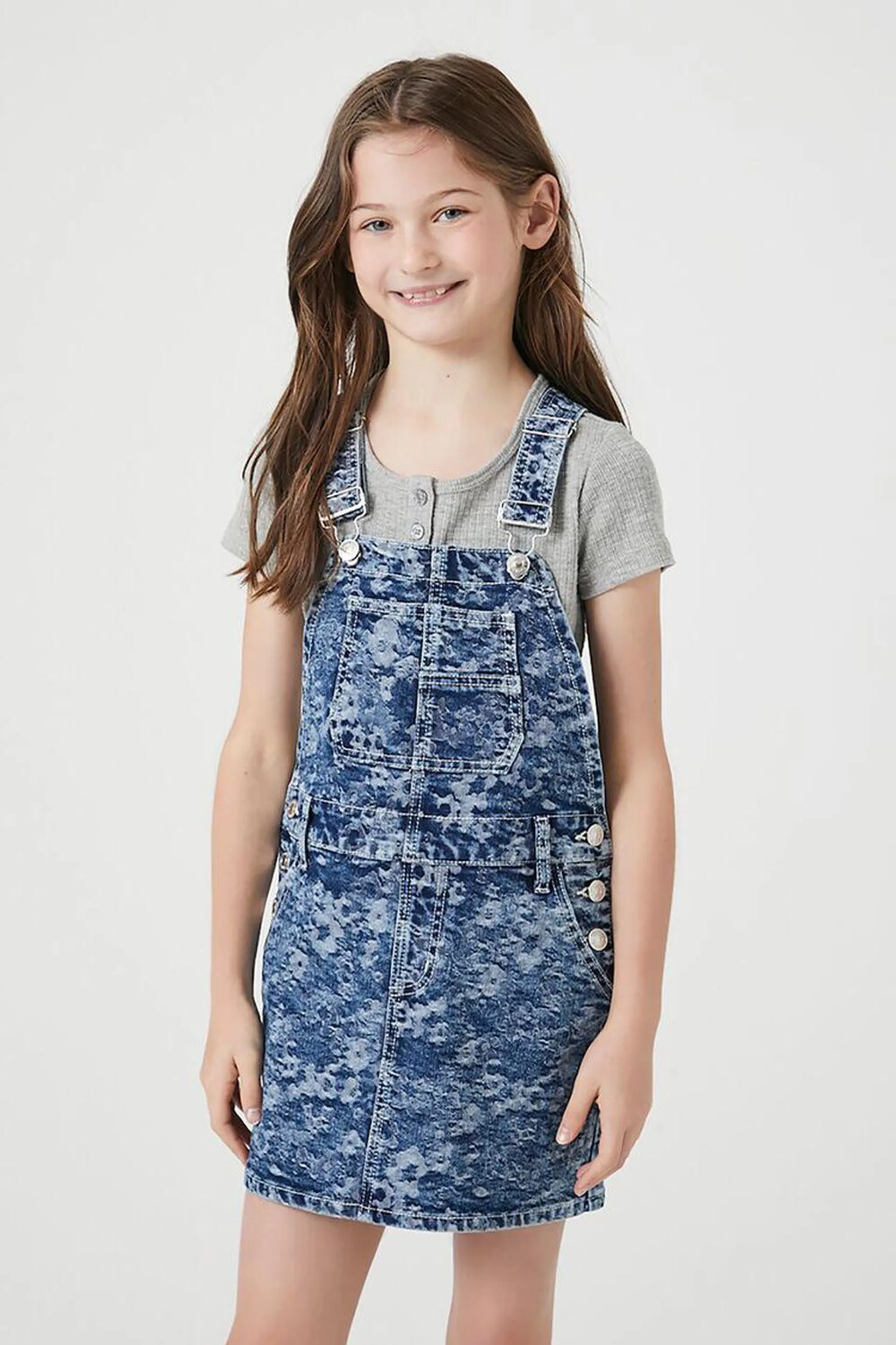 Girls Floral Denim Overall Dress (Kids)