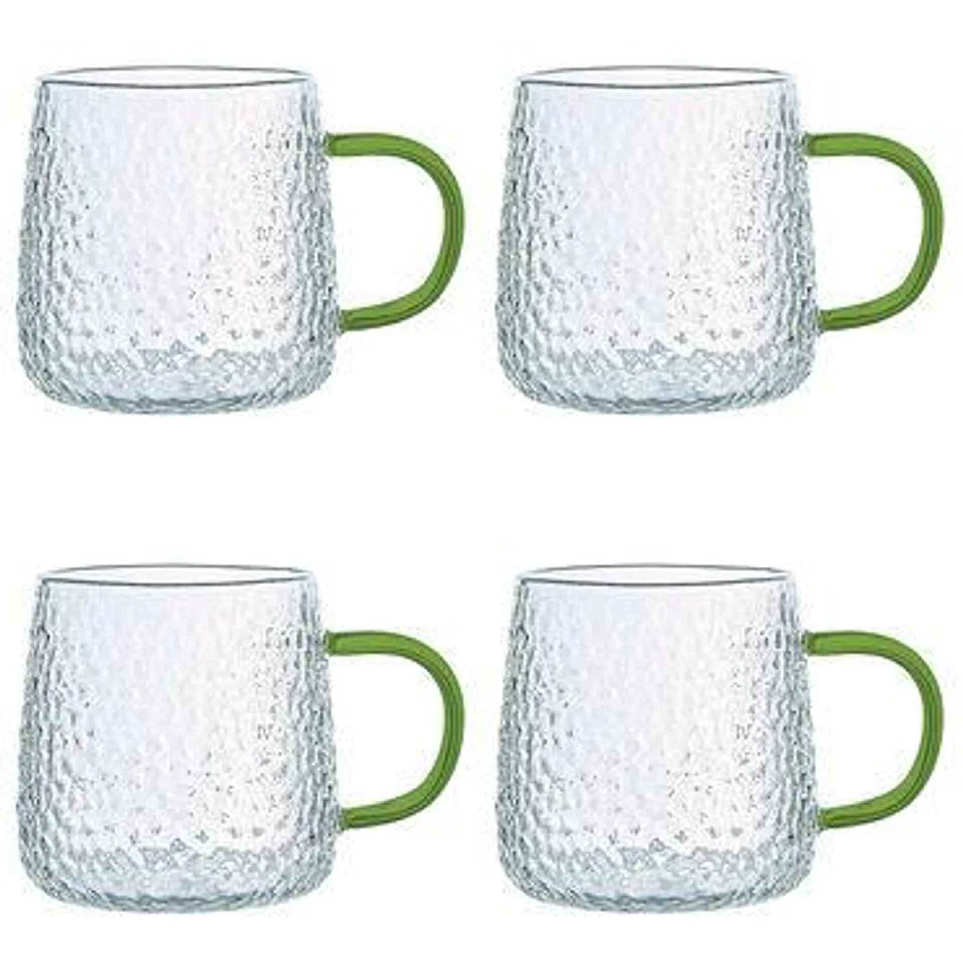 Szklanki żłobione MG Home Deco, 4 sztuki, 350 ml, z zielonym uchem