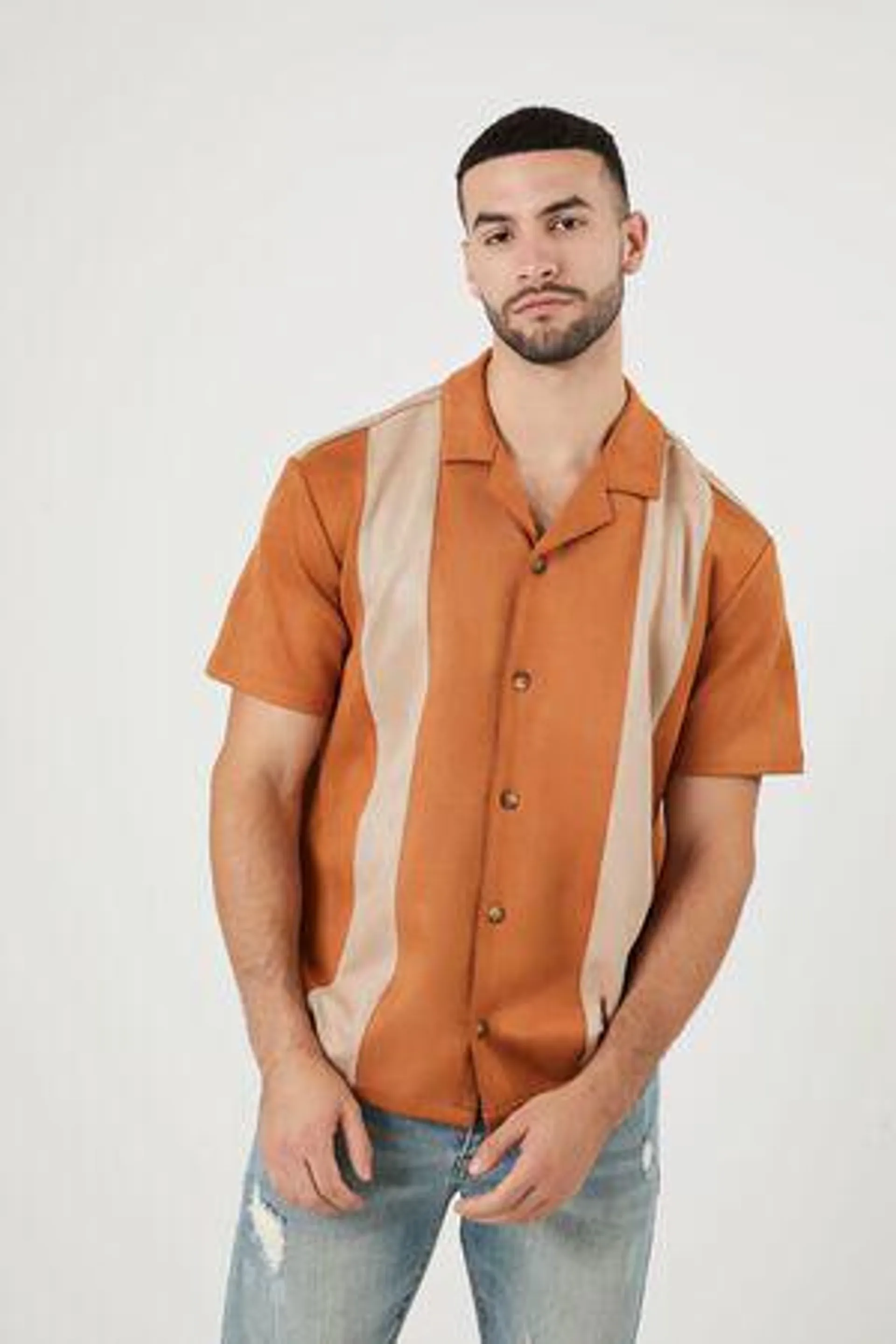 Faux Suede Colorblock Shirt