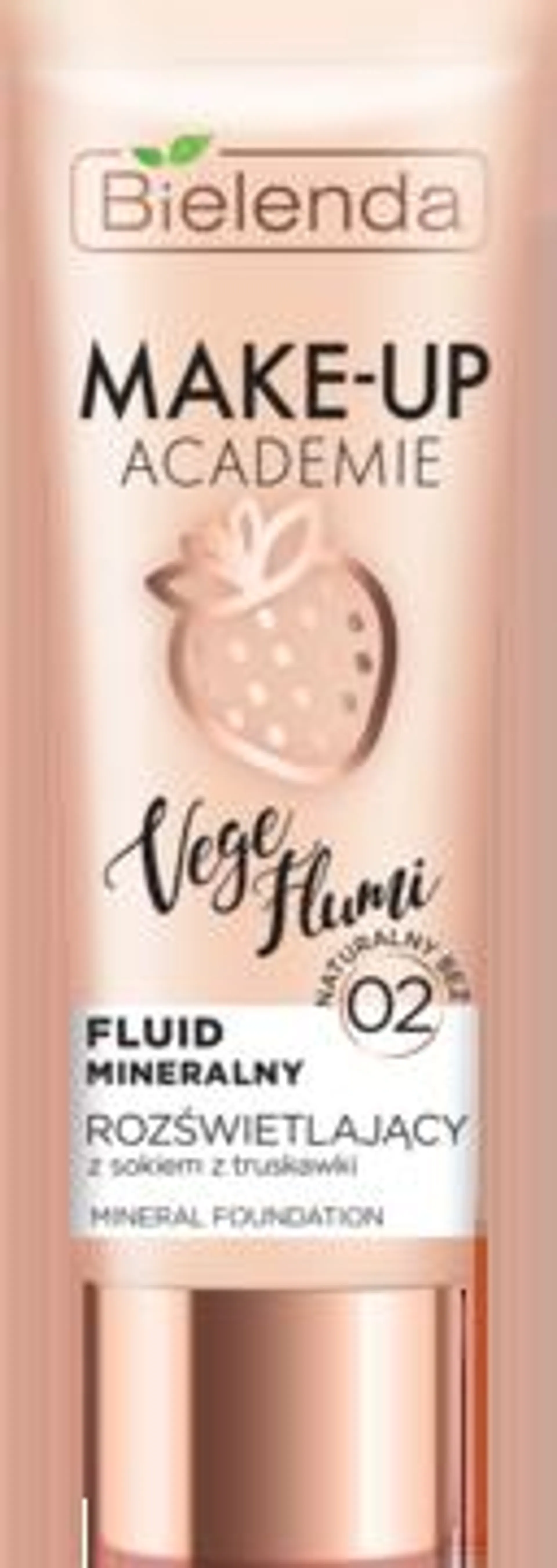 BIELENDA, Make-Up Academie Vege Flumi, fluid mineralny, rozświetlający, z sokiem z truskawki, nr 02 Naturalny Beż