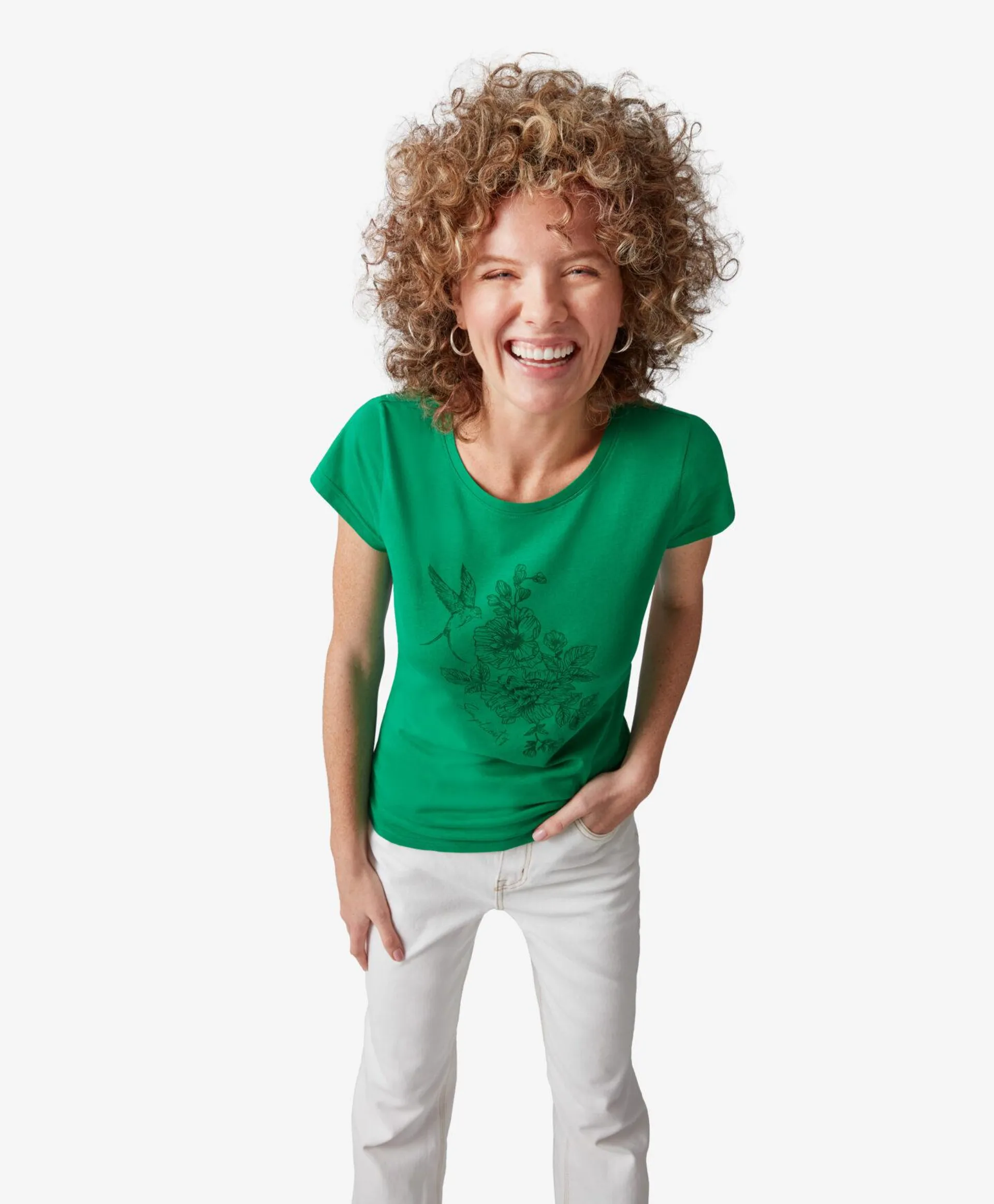 Zielony T-shirt damski z printem