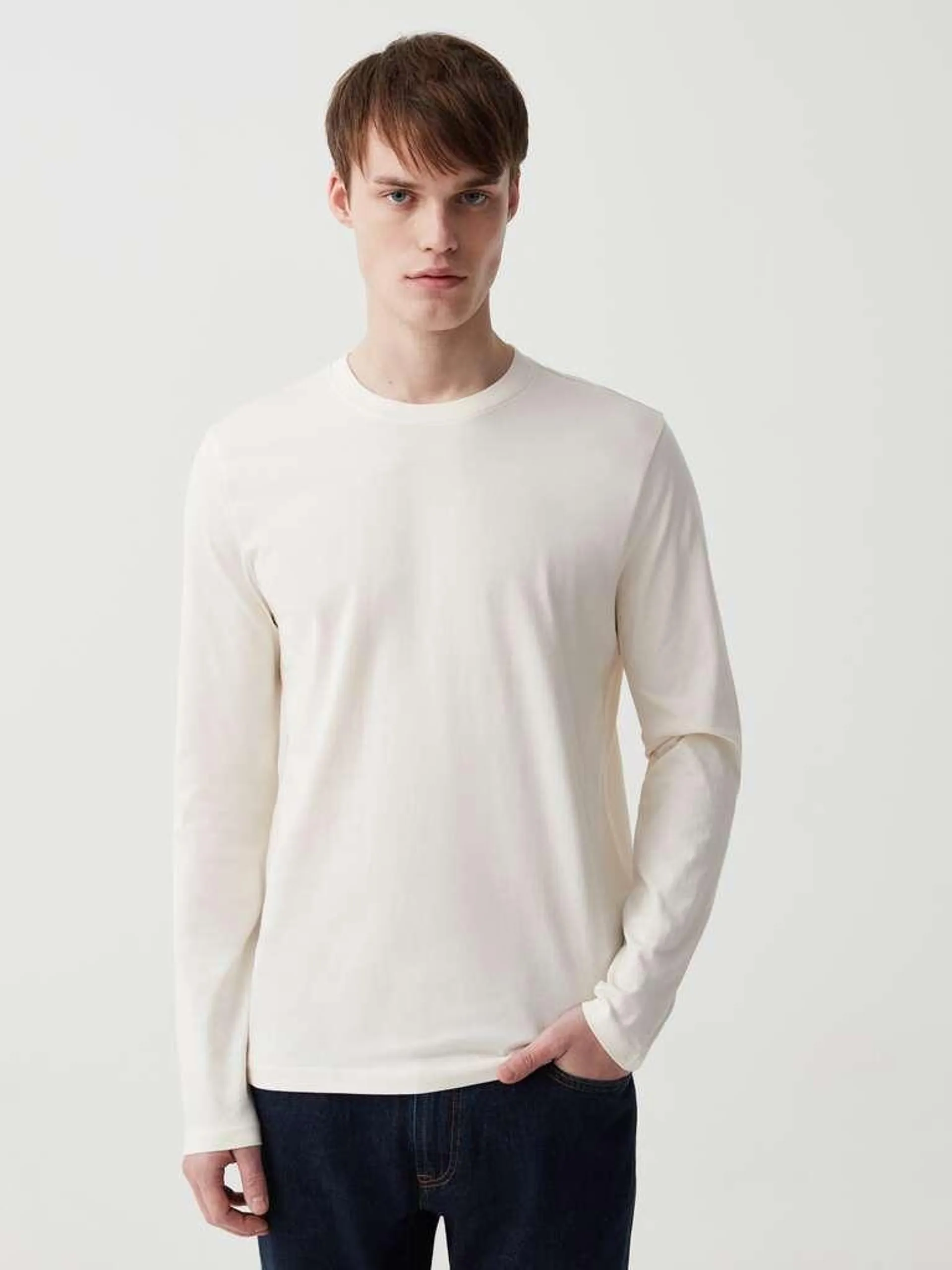 Long-sleeved crew neck T-shirt Blanc