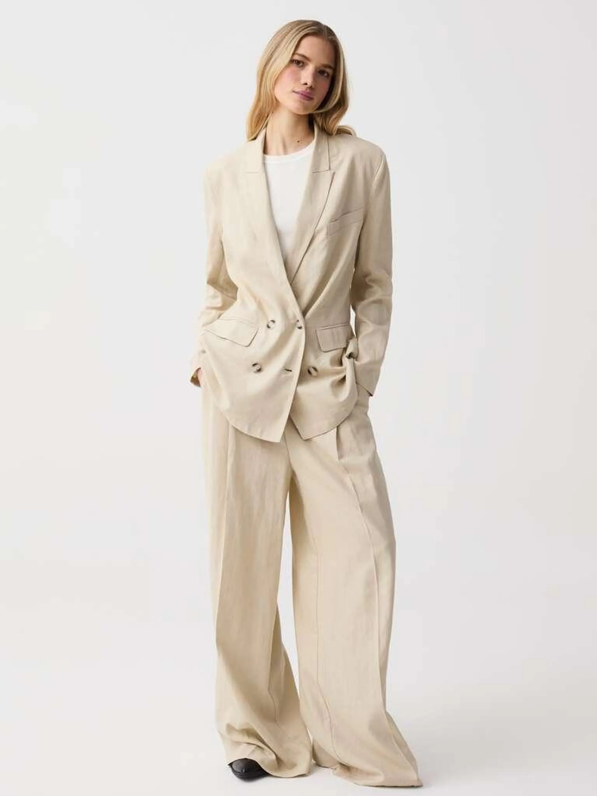 Ecru Relaxed-fit blazer in linen and viscose