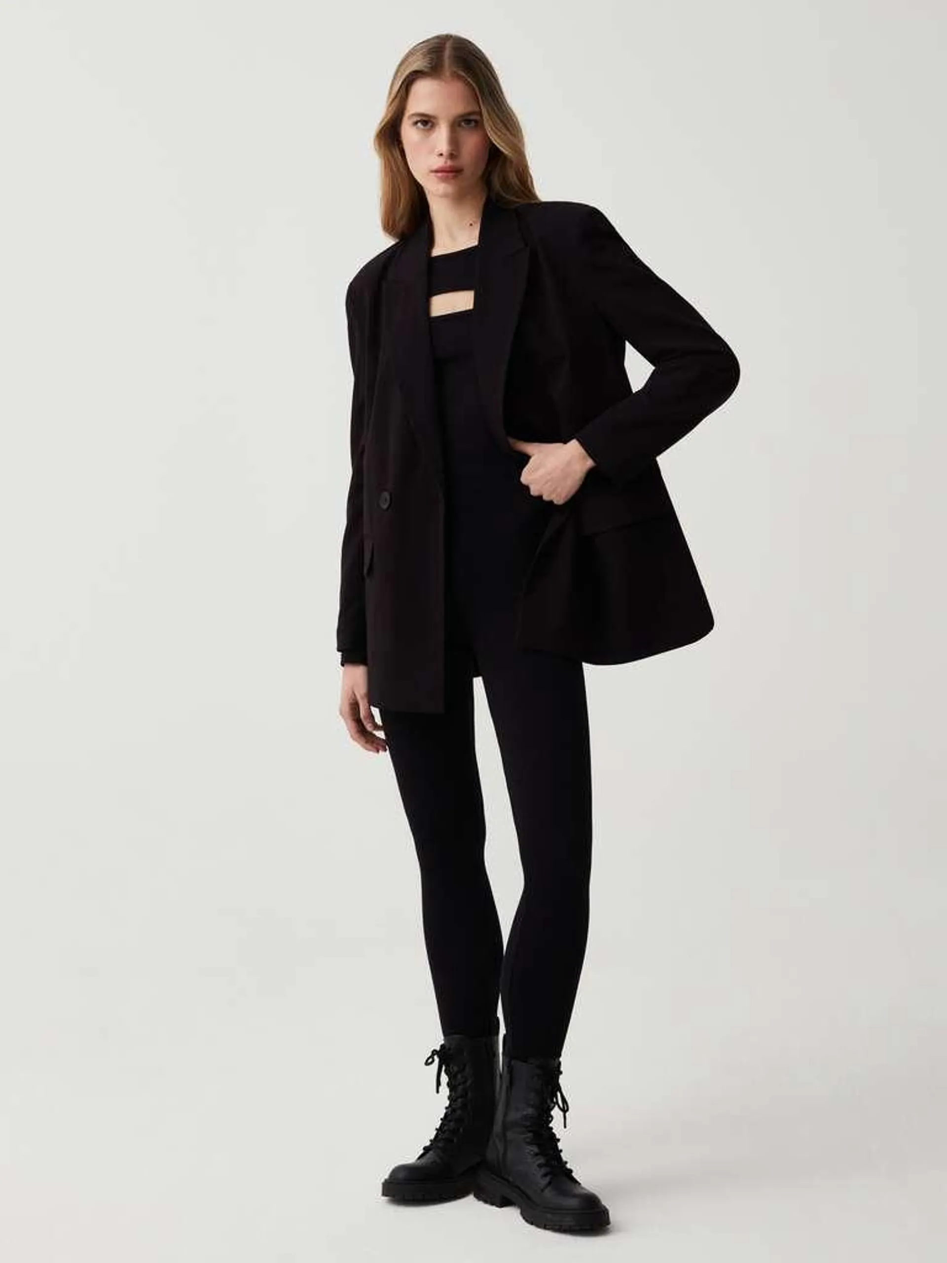 Black Relaxed-fit double-breasted blazer