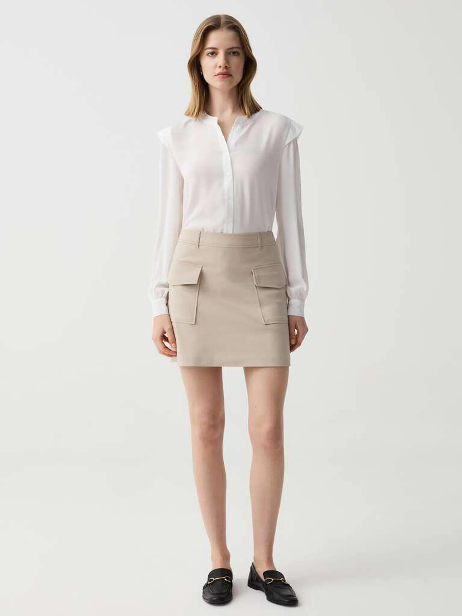 Light Beige Stretch miniskirt with pockets
