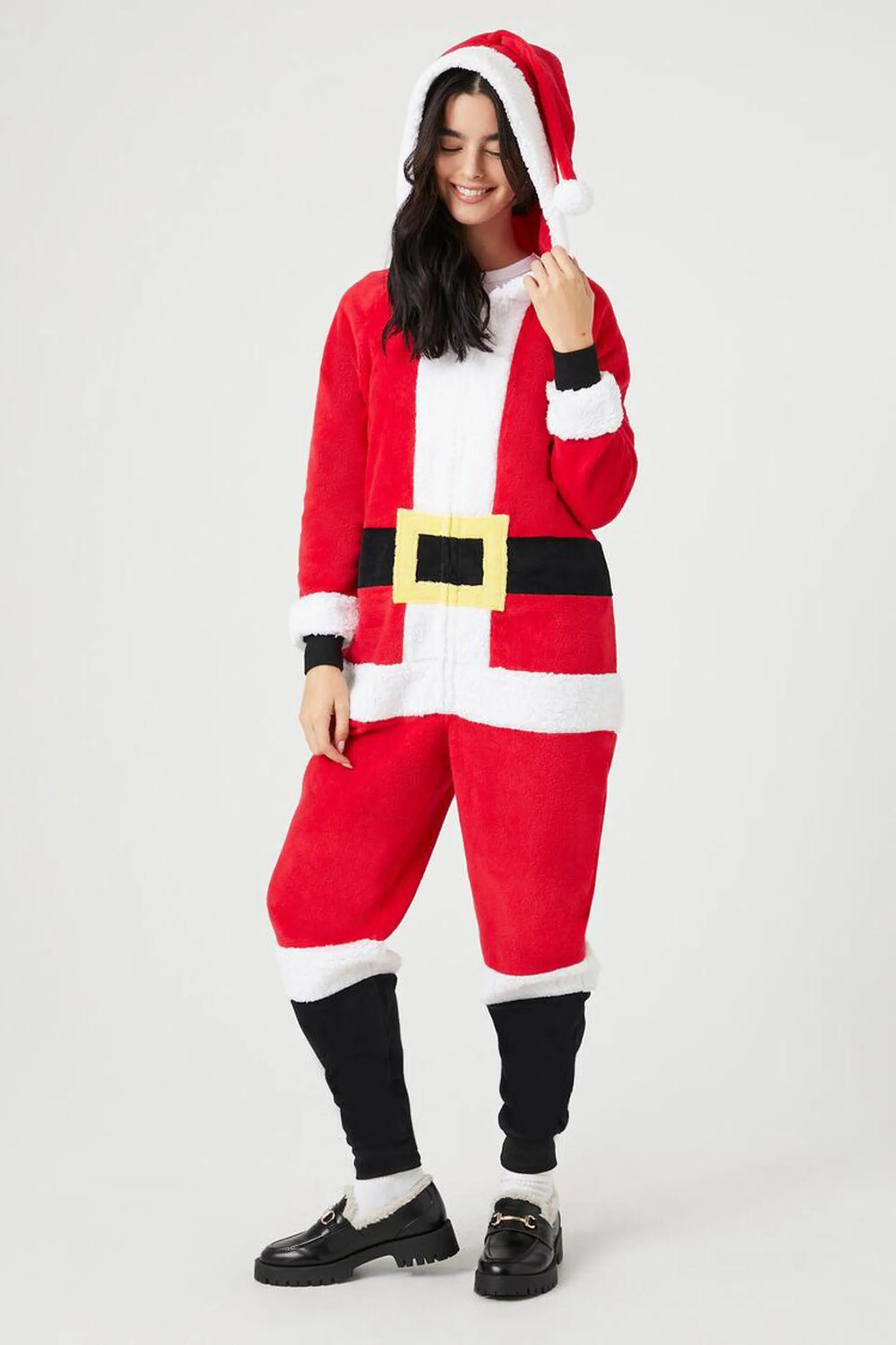 Hooded Santa Print Jumpsuit