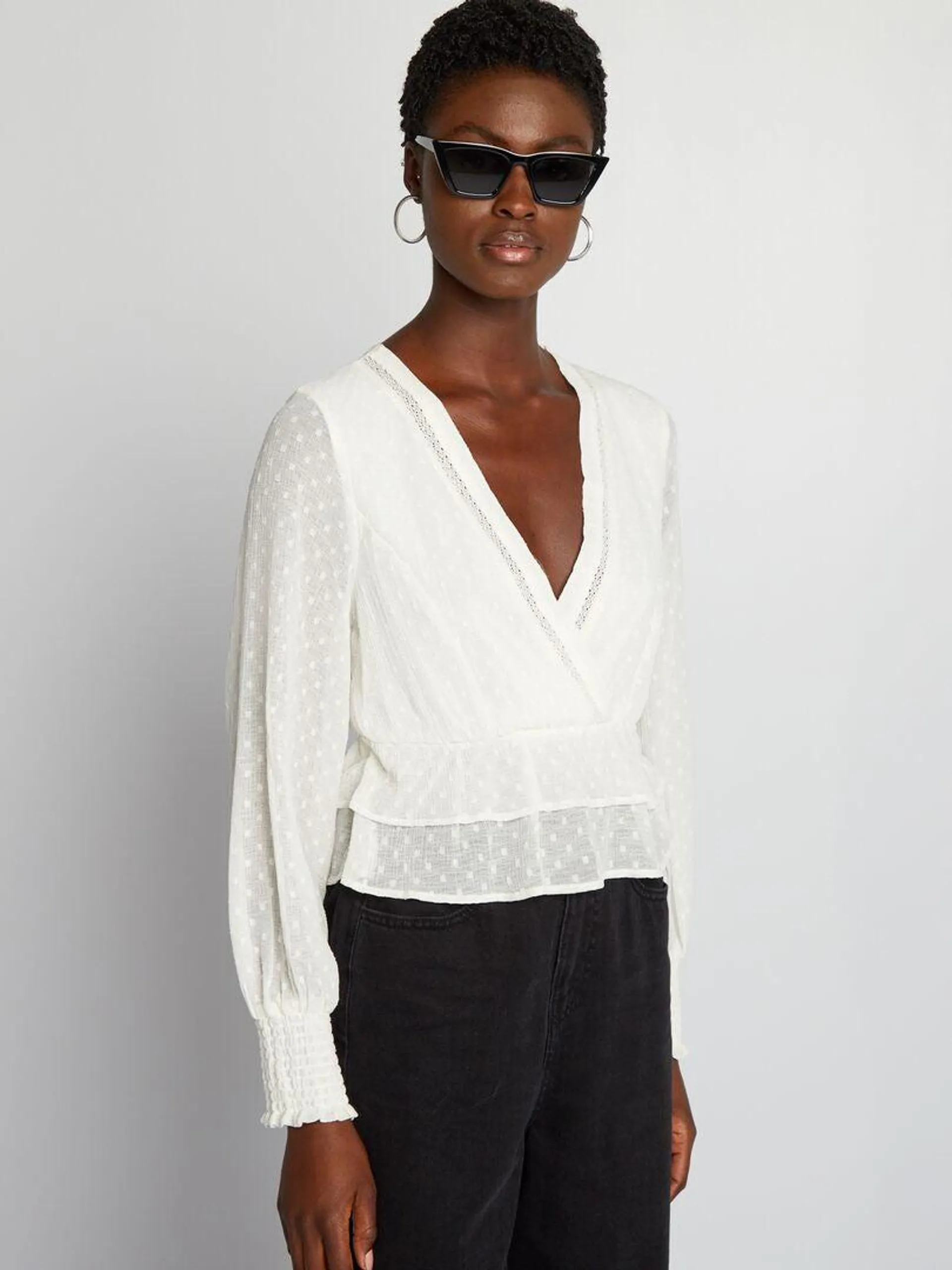 Blouse en voile 'plumetis' - Blanc