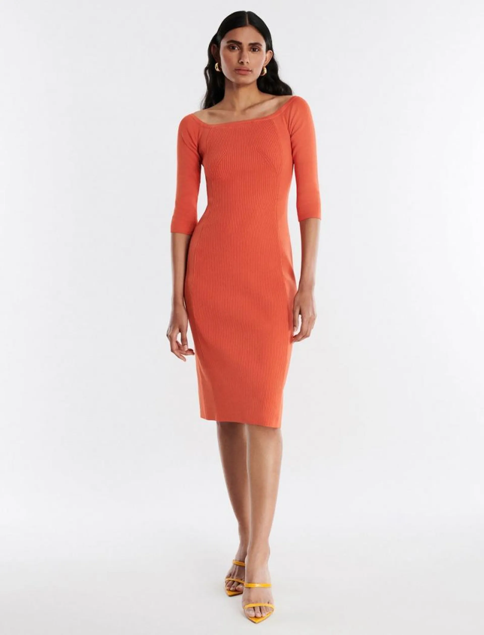 Vestido Midi BCBGMAXAZRIA Dexter Off-The-Shoulder Laranja | WOJNQ-3187