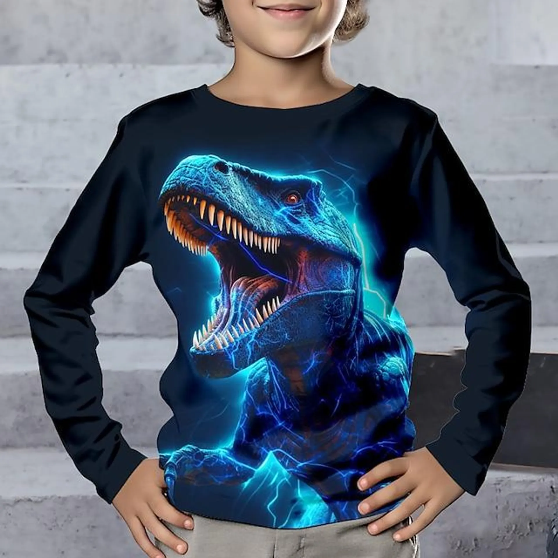 Jongens 3D Dinosaurus T-shirt Lange mouw 3D-afdrukken Herfst Winter Sport Modieus Streetwear Polyester Kinderen 3-12 jaar Strakke ronde hals Buiten Casual Dagelijks Normale pasvorm