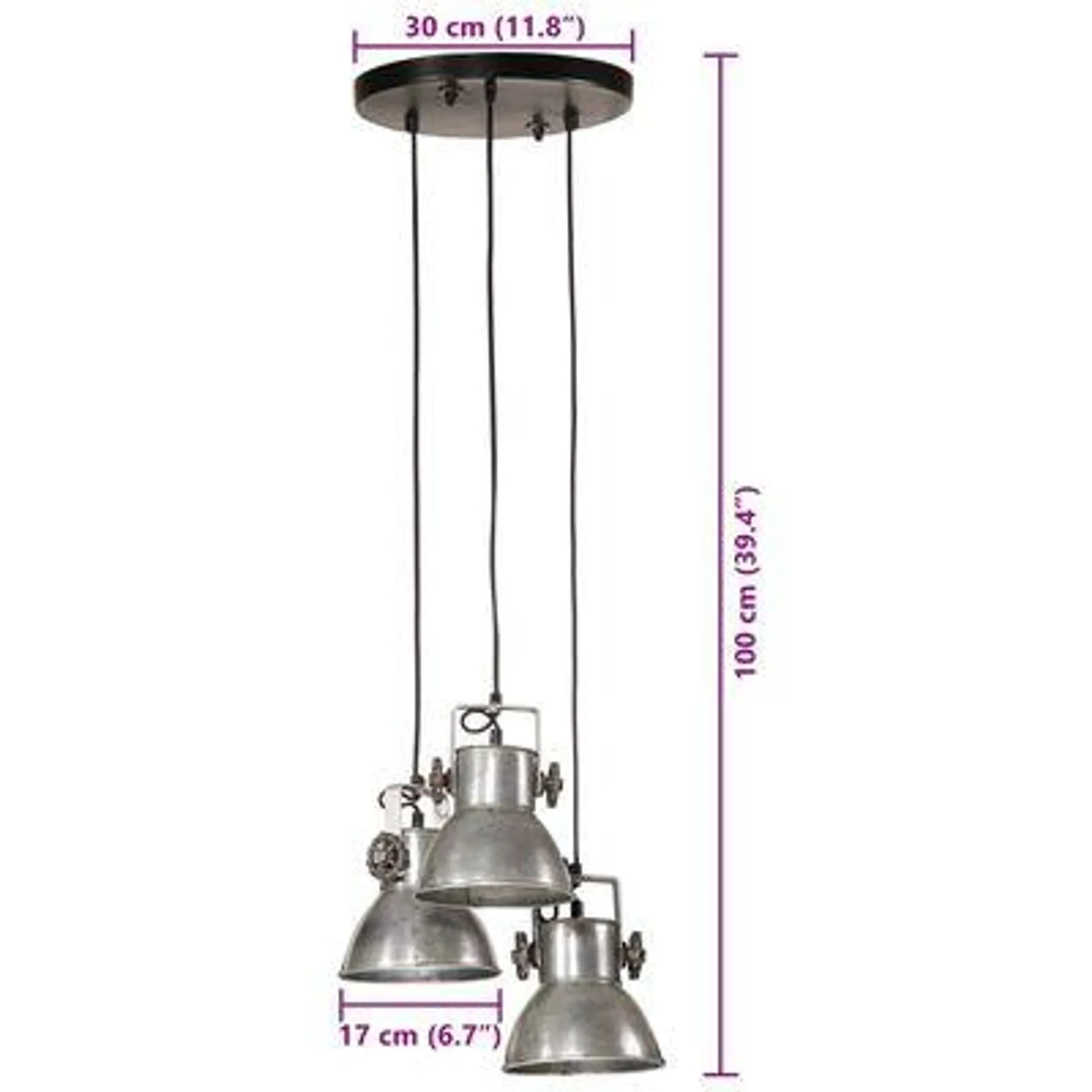 vidaXL Candeeiro suspenso 25 W 30x30x100 cm E27 prateado vintage