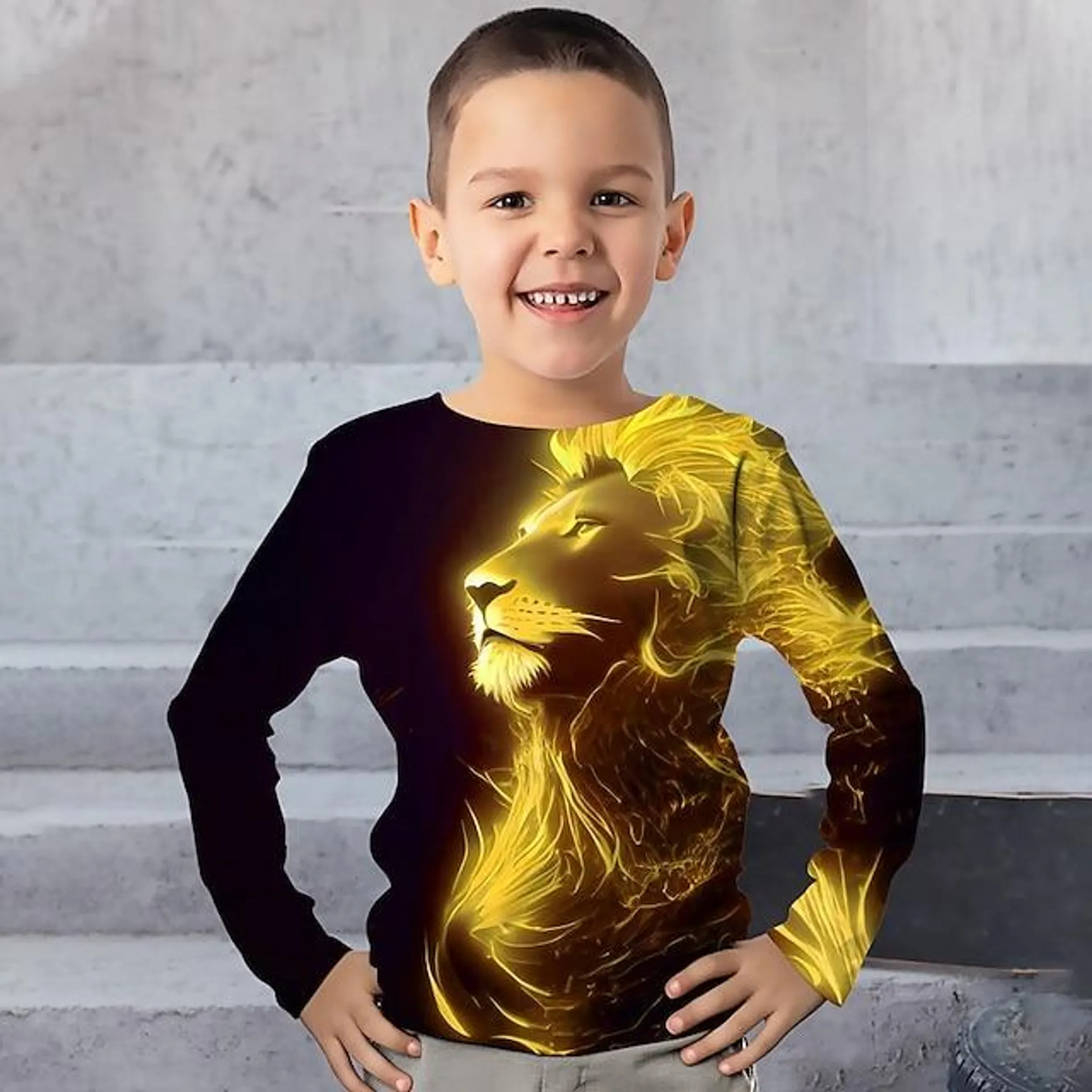 Jongens 3D Grafisch dier Leeuw T-shirt Lange mouw 3D-afdrukken Zomer Lente Herfst Sport Modieus Streetwear Polyester Kinderen 3-12 jaar Buiten Casual Dagelijks Normale pasvorm