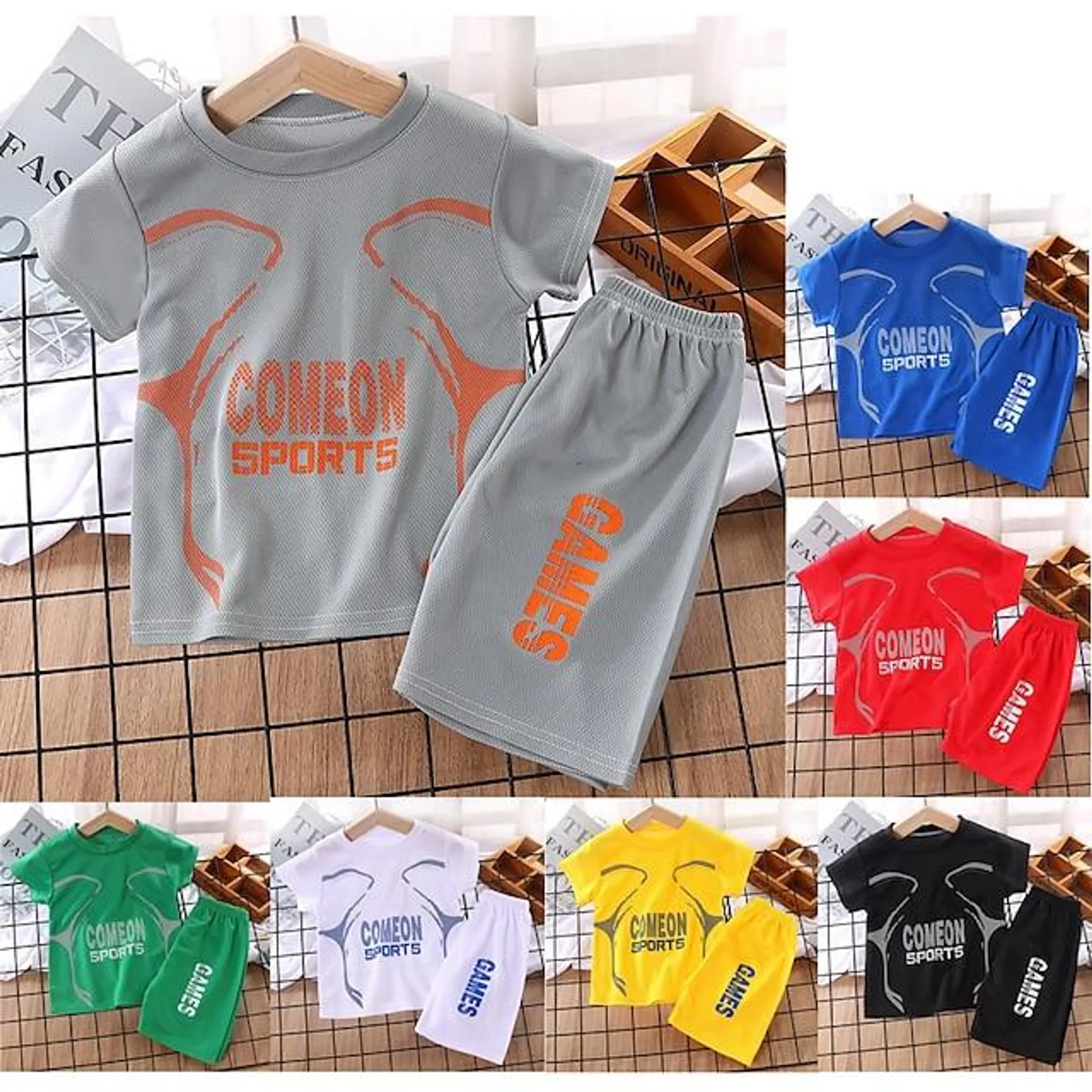 2-delig Kinderen Jongens T-shirt & shorts Kleding Brief Korte mouw Ronde hals Katoen Set Casual Modieus Dagelijks Zomer Lente 7-13 jaar Zwart Wit Geel