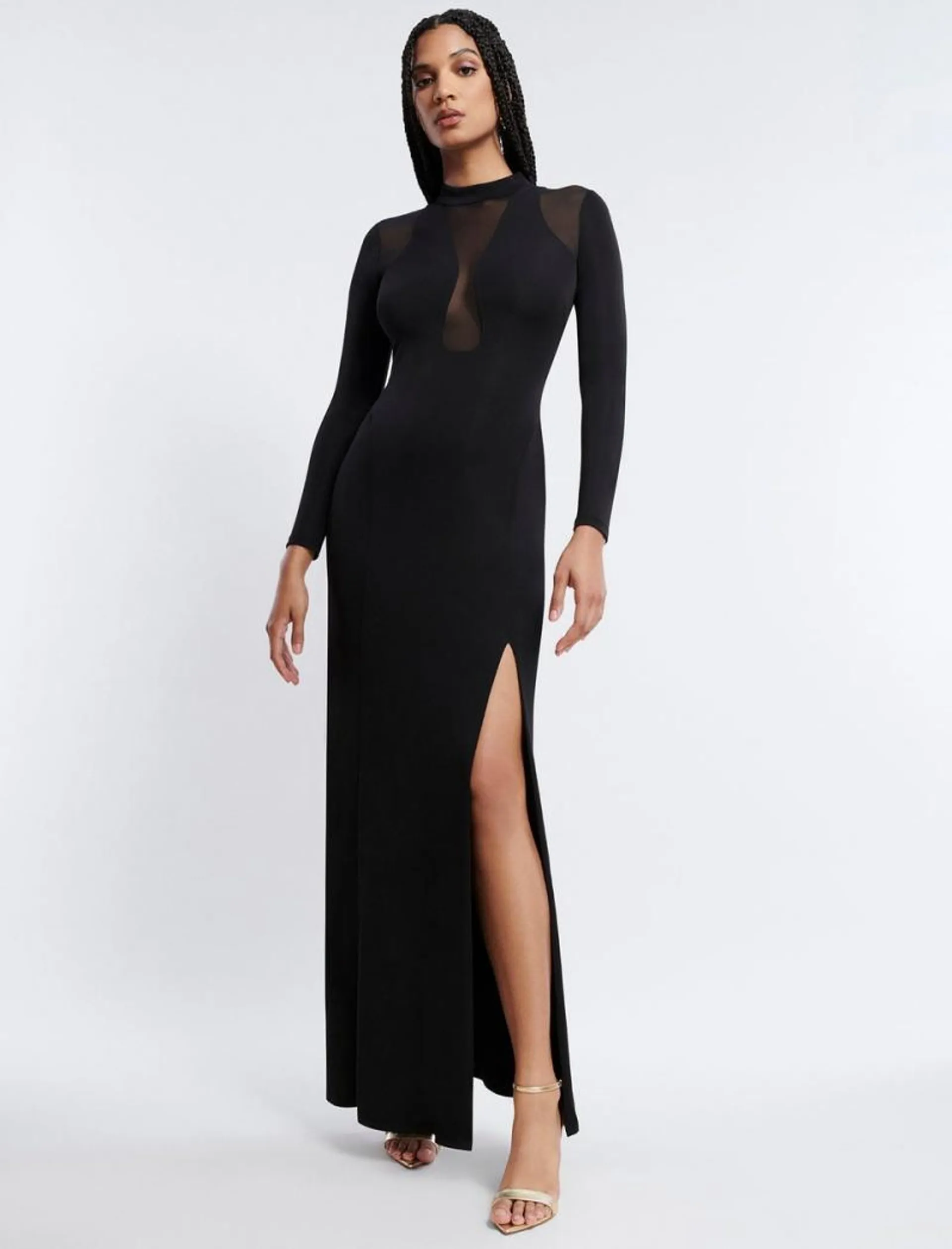 Vestido Maxi BCBGMAXAZRIA Marlo Mock Neck Illusion Gown Pretas | REJYH-8725