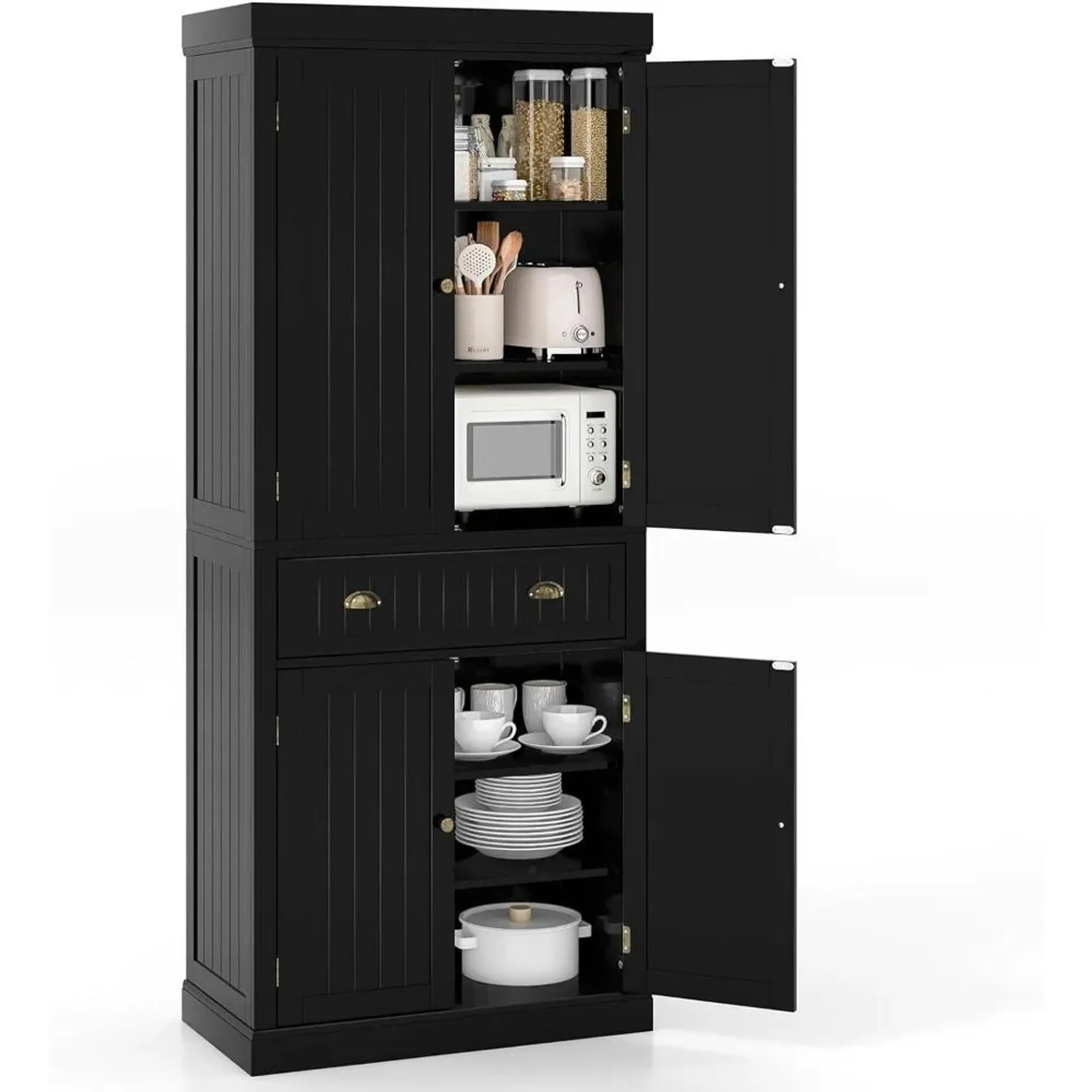 Traditional Freestanding Large Tall Storage Cabinet with 2 Cabinets and Drawer, Adjustable Shelves, for Living Room Kitchen,