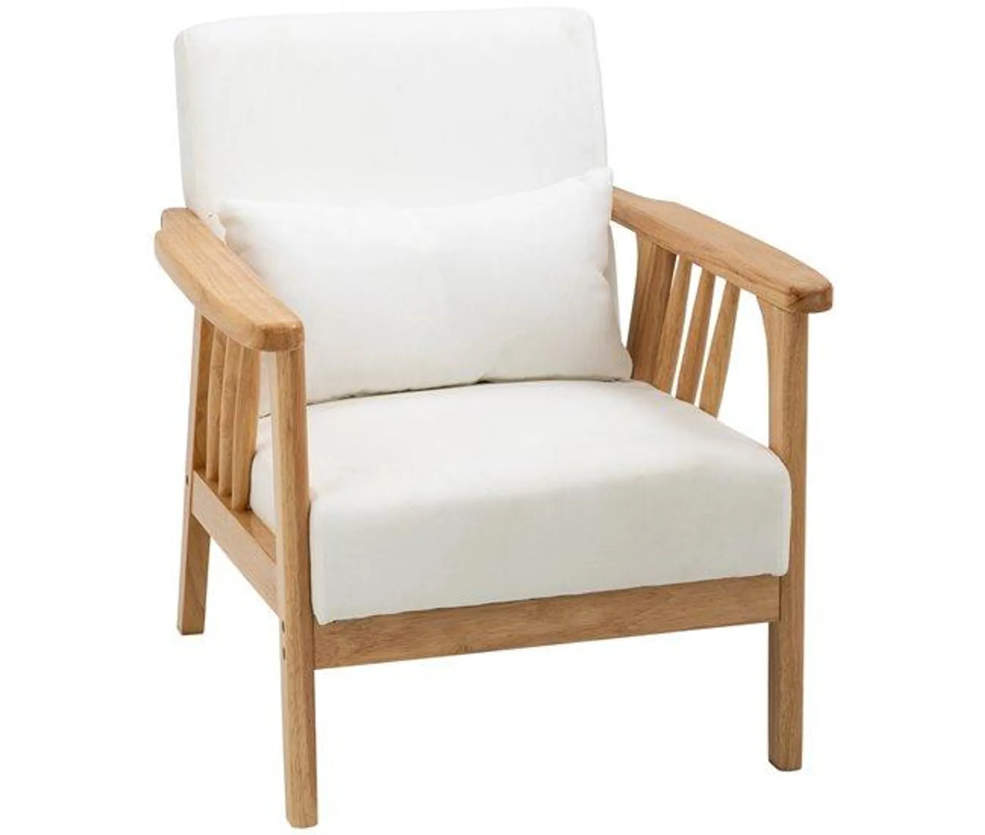 HOMCOM Poltrona de Sala de Estar Poltrona de Estilo Nórdico Estofado em Veludo com Almofada e Pés de Madeira de Borracha para Escritório Dormitório 68x75x78 cm Creme e Madeira