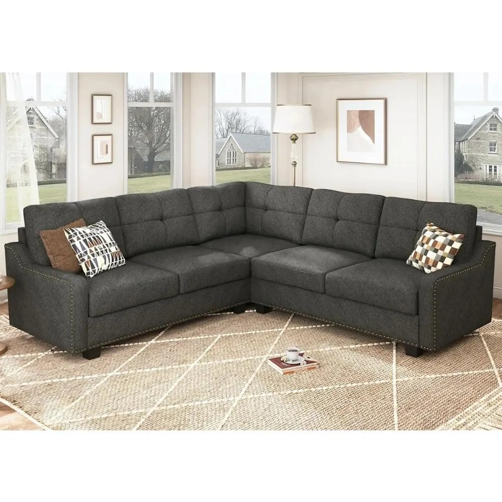 L Shaped Sofa, Convertible Modular Sofa, Reversible 4 Seater Corner Sofa for Small Apartment,sofas for Living Room