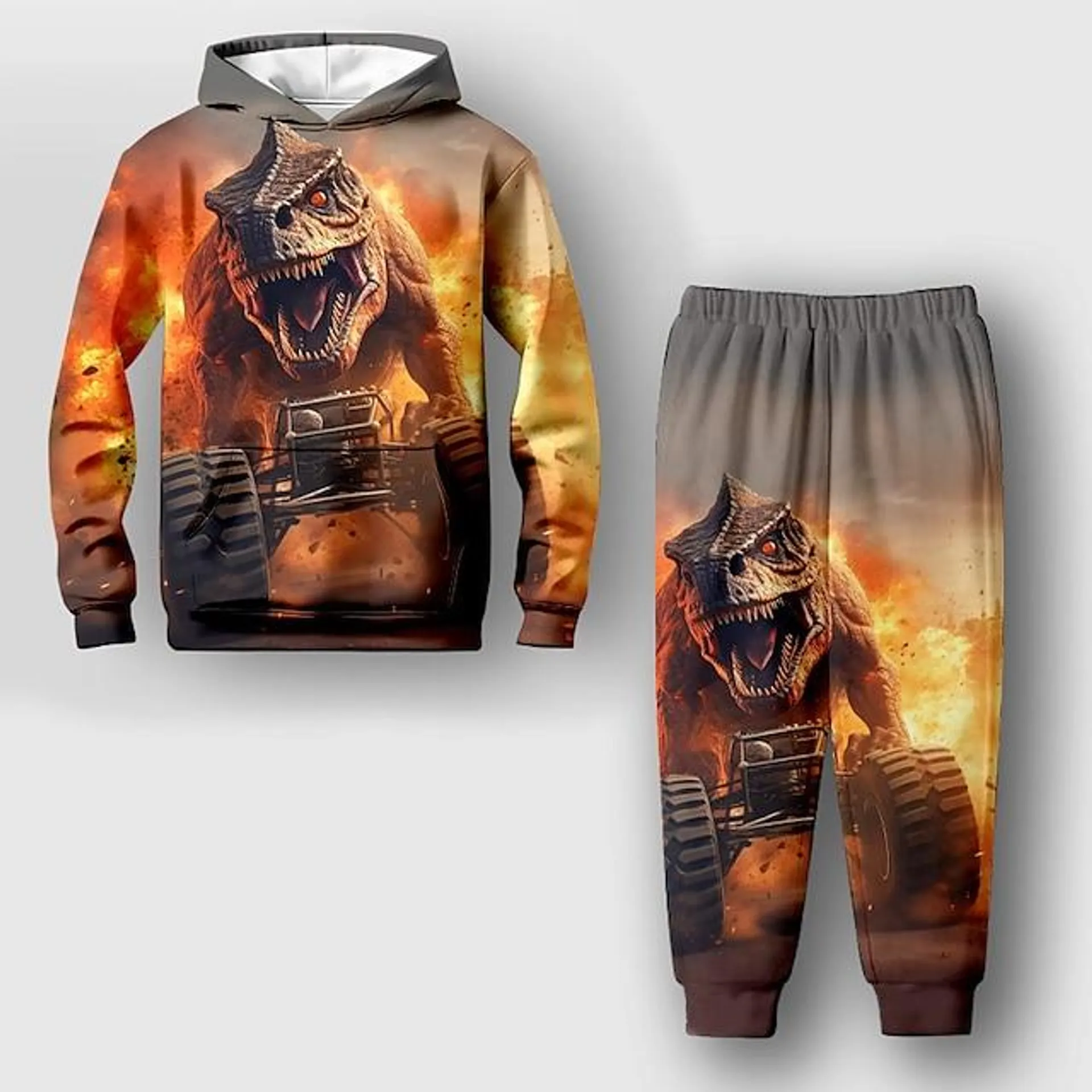 Jongens 3D Dinosaurus Hoodie & shorts Set Lange mouw 3d printen Herfst Winter Actief Modieus Stoer Polyester Kinderen 3-12 jaar Buiten Straat Vakantie Normale pasvorm