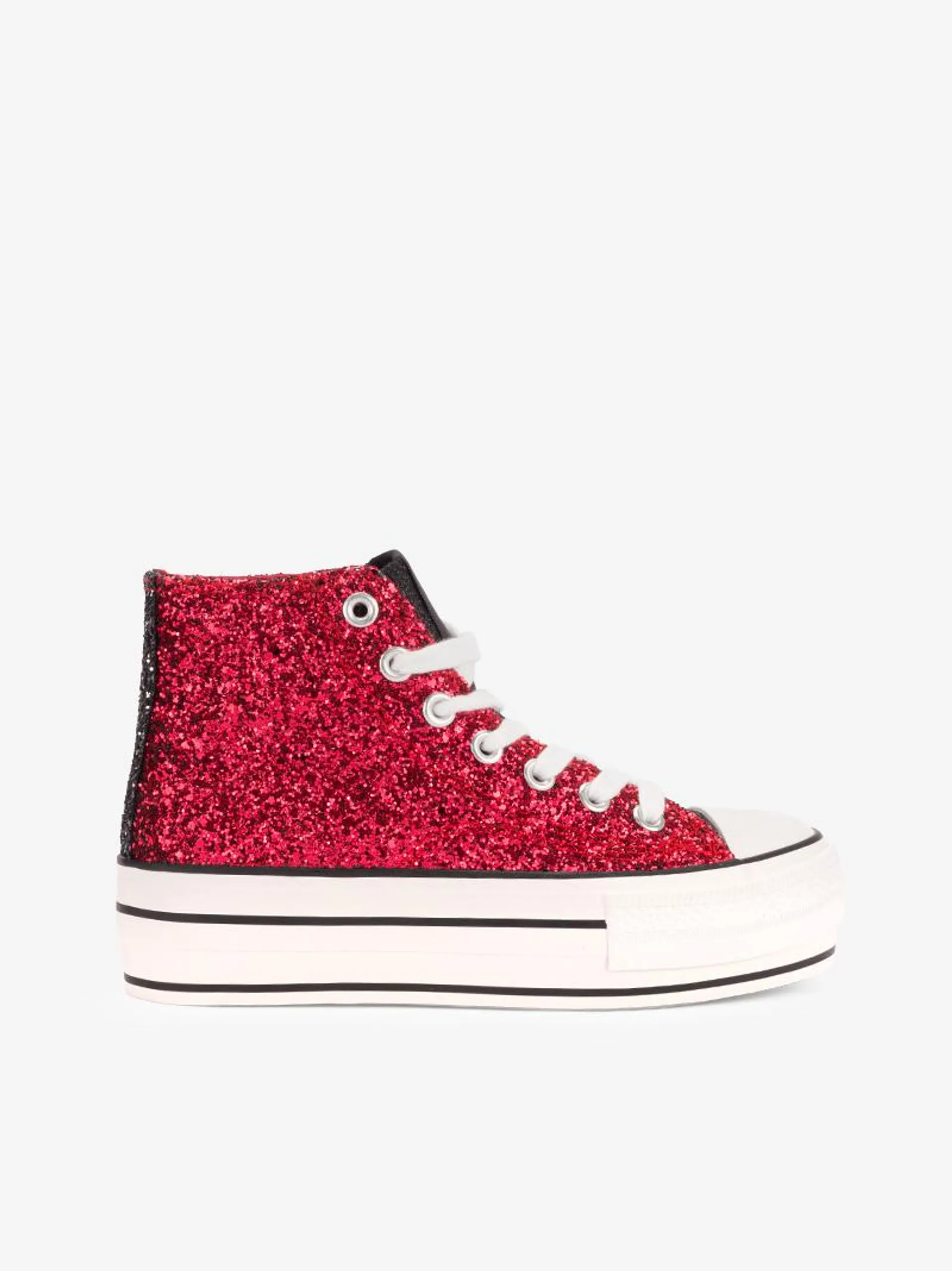 TÉNIS HI TOP EM GLITTER DE ATACADOR COM CUPSOLE VULCANIZADA