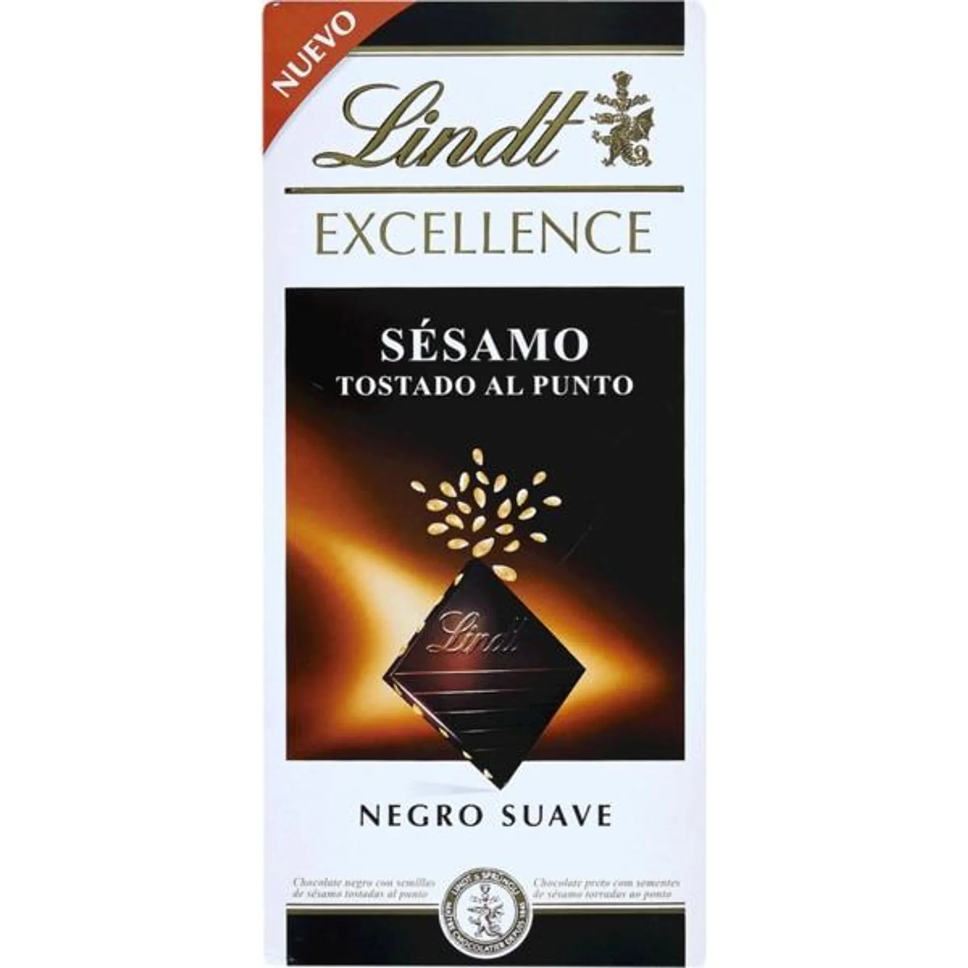 Chocolate Preto Tostado com Pepitas de Sésamo Excellence embalagem 100 g Lindt